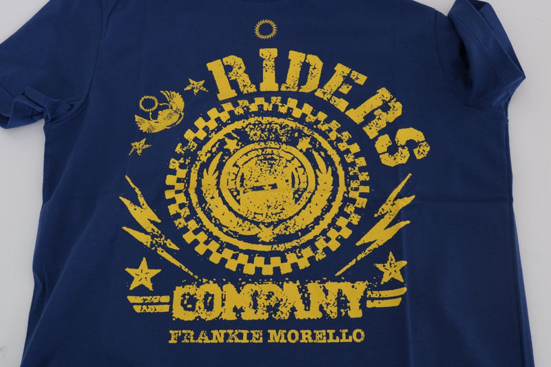 Frankie Morello Stylish Blue Riders Motif Cotton Men's Tee