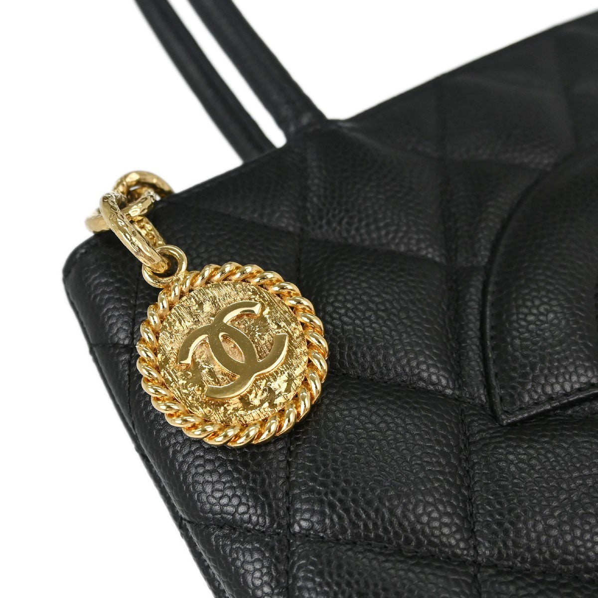 Chanel Medallion Quilted Caviar Black Leather Tote Bag Bag (Pre-Owned)