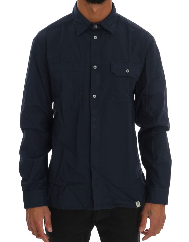 John Galliano Blue Casual Cotton Long Sleeve Men's Shirt