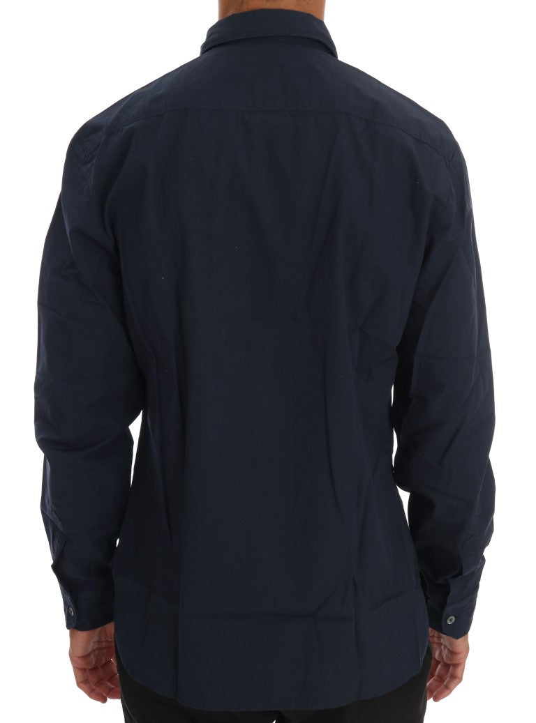 John Galliano Blue Casual Cotton Long Sleeve Men's Shirt