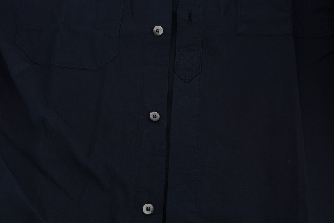 John Galliano Blue Casual Cotton Long Sleeve Men's Shirt