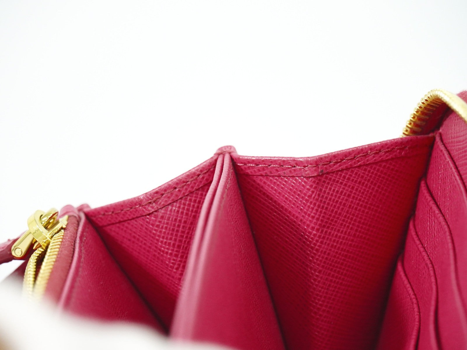 Prada Zip Around Tab Saffiano Leather Pink Leather Wallets Accessory (Pre-Owned)