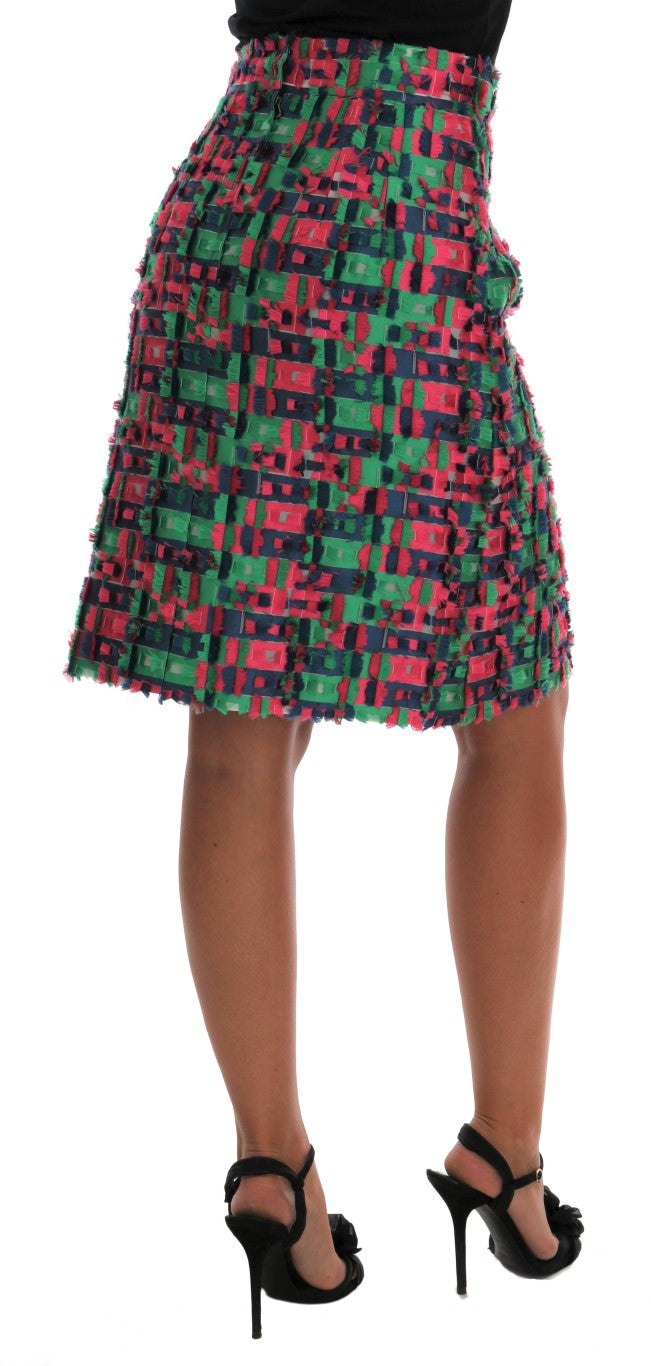 Dolce & Gabbana Pink Green Jacquard Pencil Women's Skirt