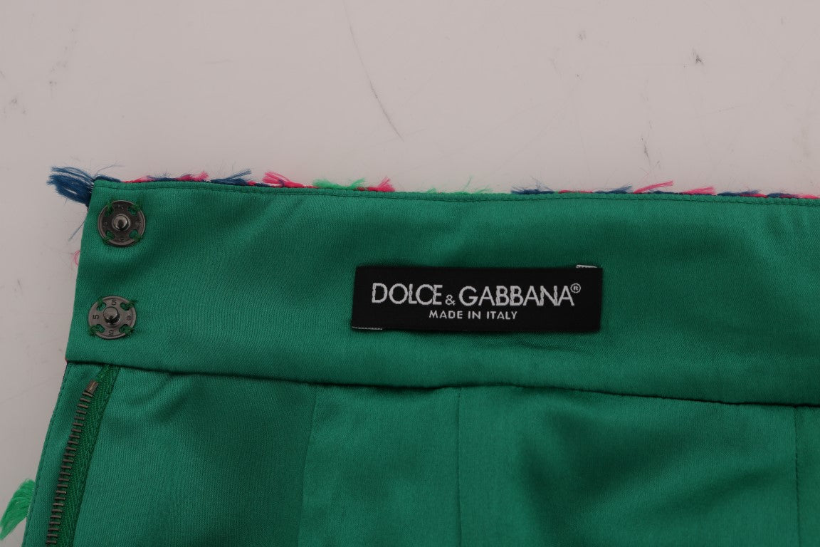 Dolce & Gabbana Pink Green Jacquard Pencil Women's Skirt