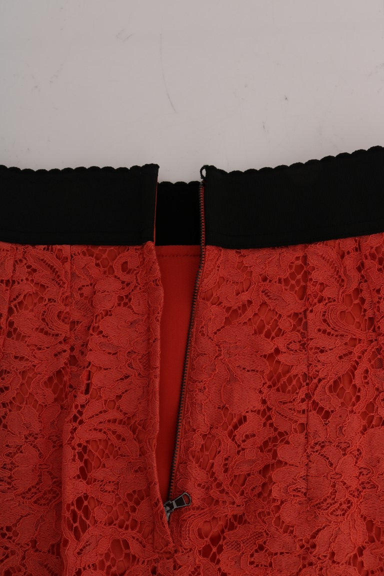 Dolce & Gabbana Orange Macramé Lace Pencil Women's Skirt