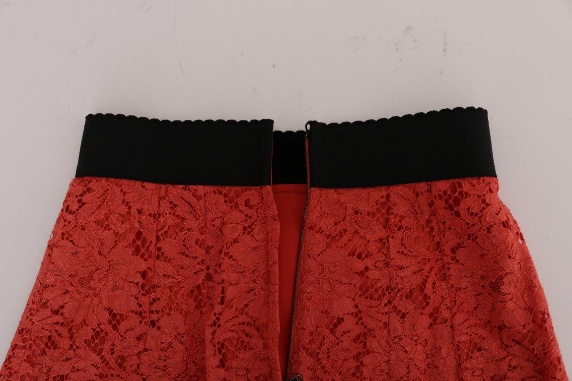 Dolce & Gabbana Orange Macramé Lace Pencil Women's Skirt