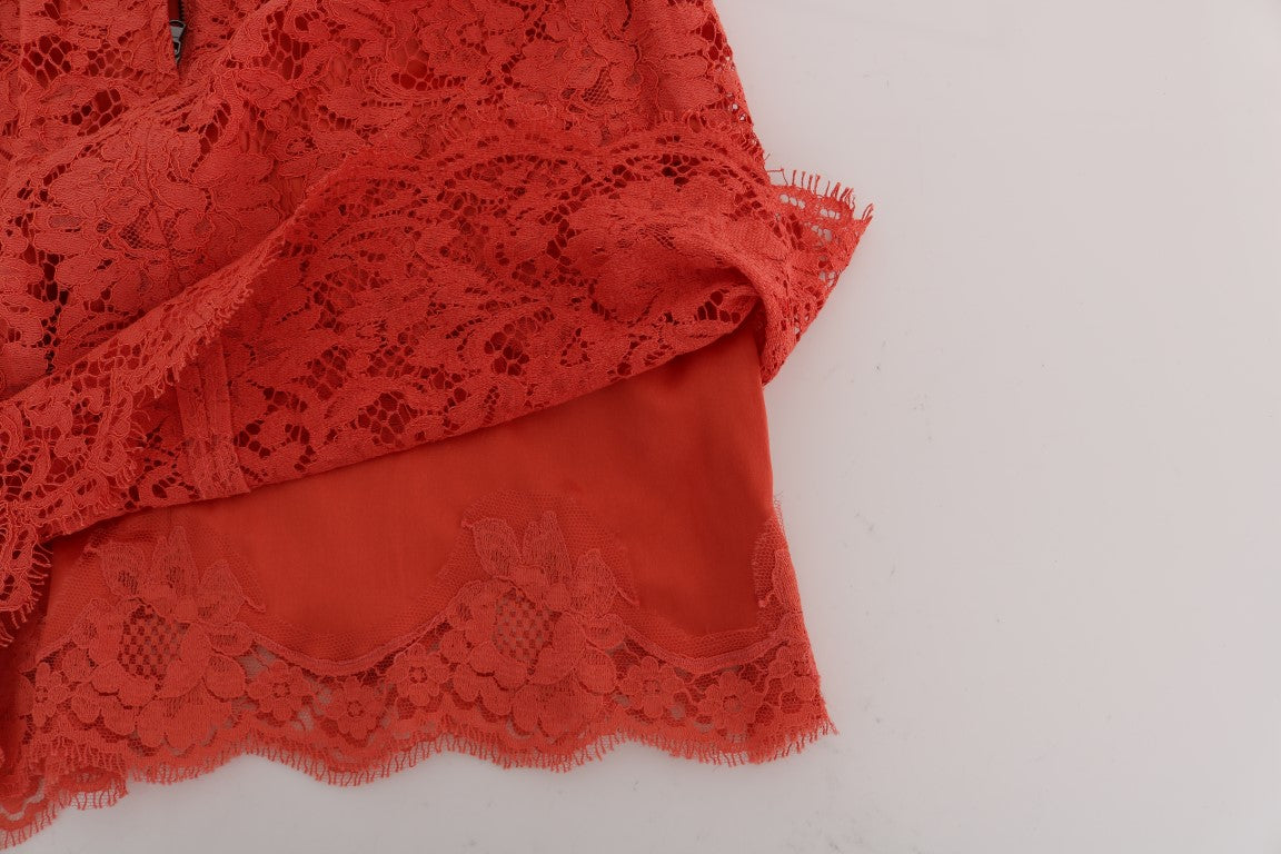 Dolce & Gabbana Orange Macramé Lace Pencil Women's Skirt