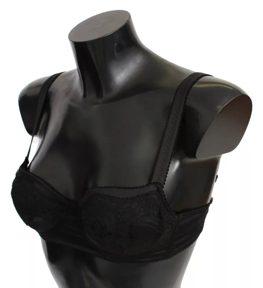 Dolce & Gabbana Black Silk Lace Balconcino Bra Women's Underwear