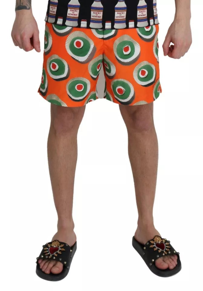Dolce & Gabbana Orange Cupcake Beachwear Shorts Men's Swimwear