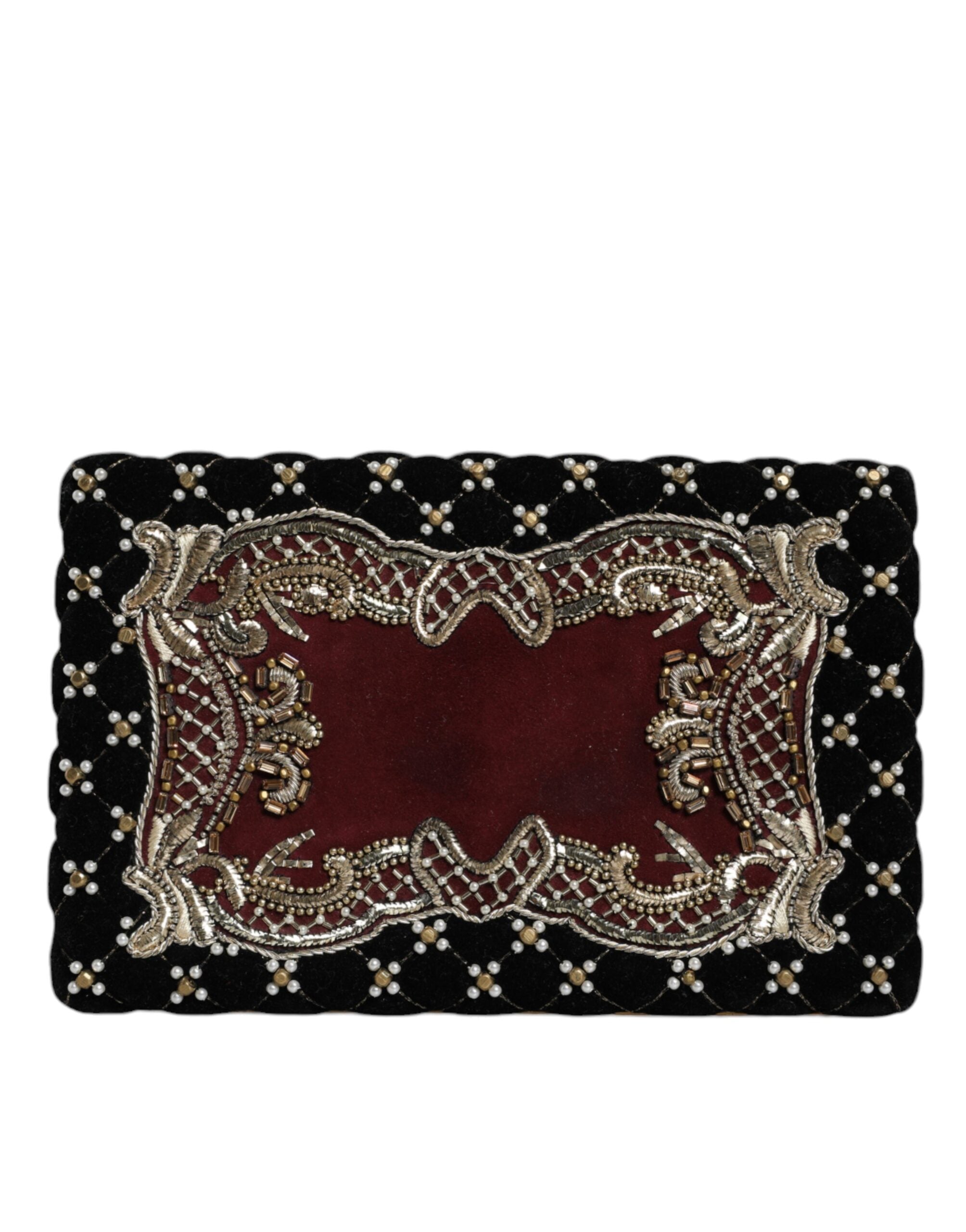Dolce & Gabbana Bordeaux Black Velvet Gold Frame Clutch Evening Purse Women's Bag (Pre-Owned)