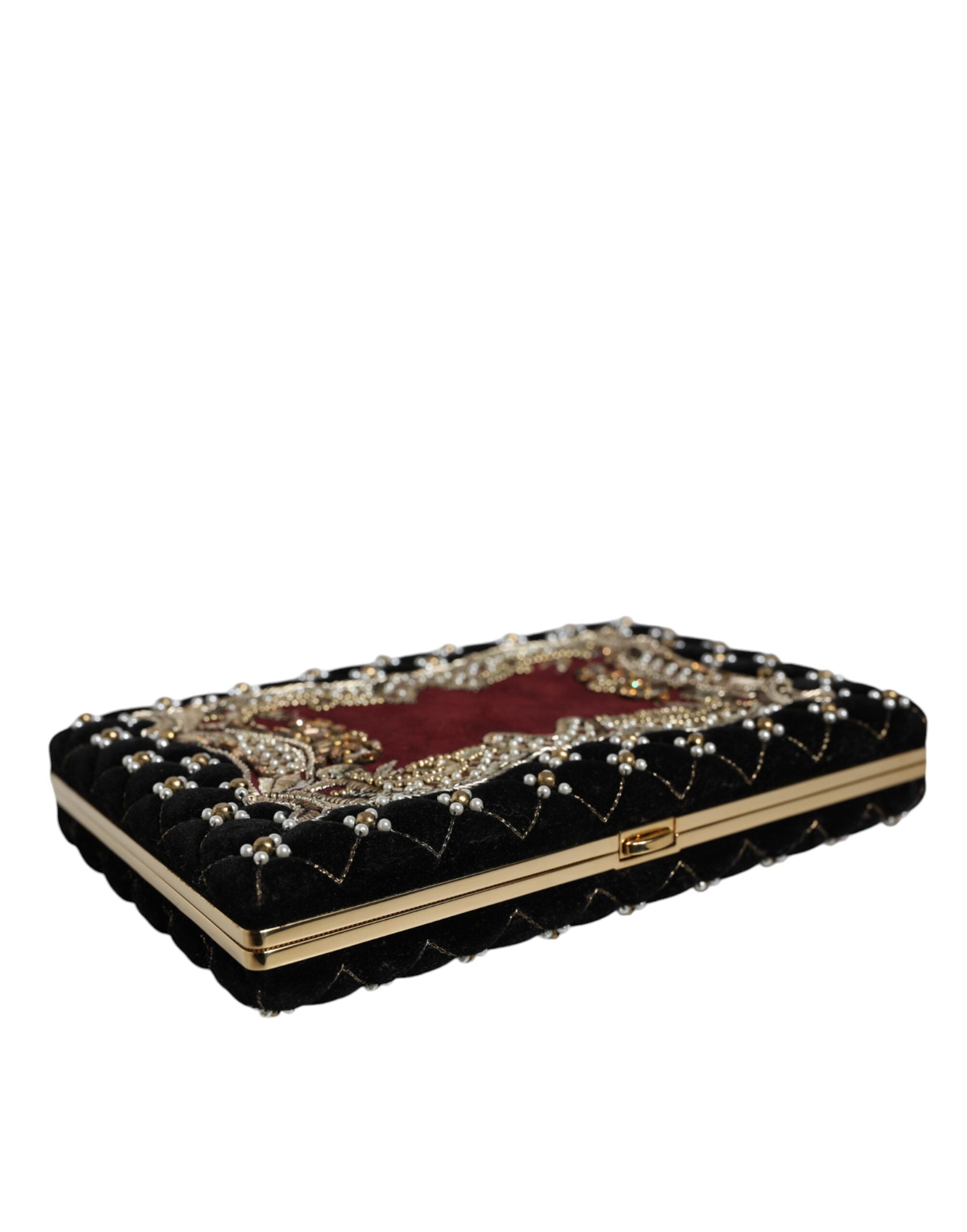 Dolce & Gabbana Bordeaux Black Velvet Gold Frame Clutch Evening Purse Women's Bag (Pre-Owned)
