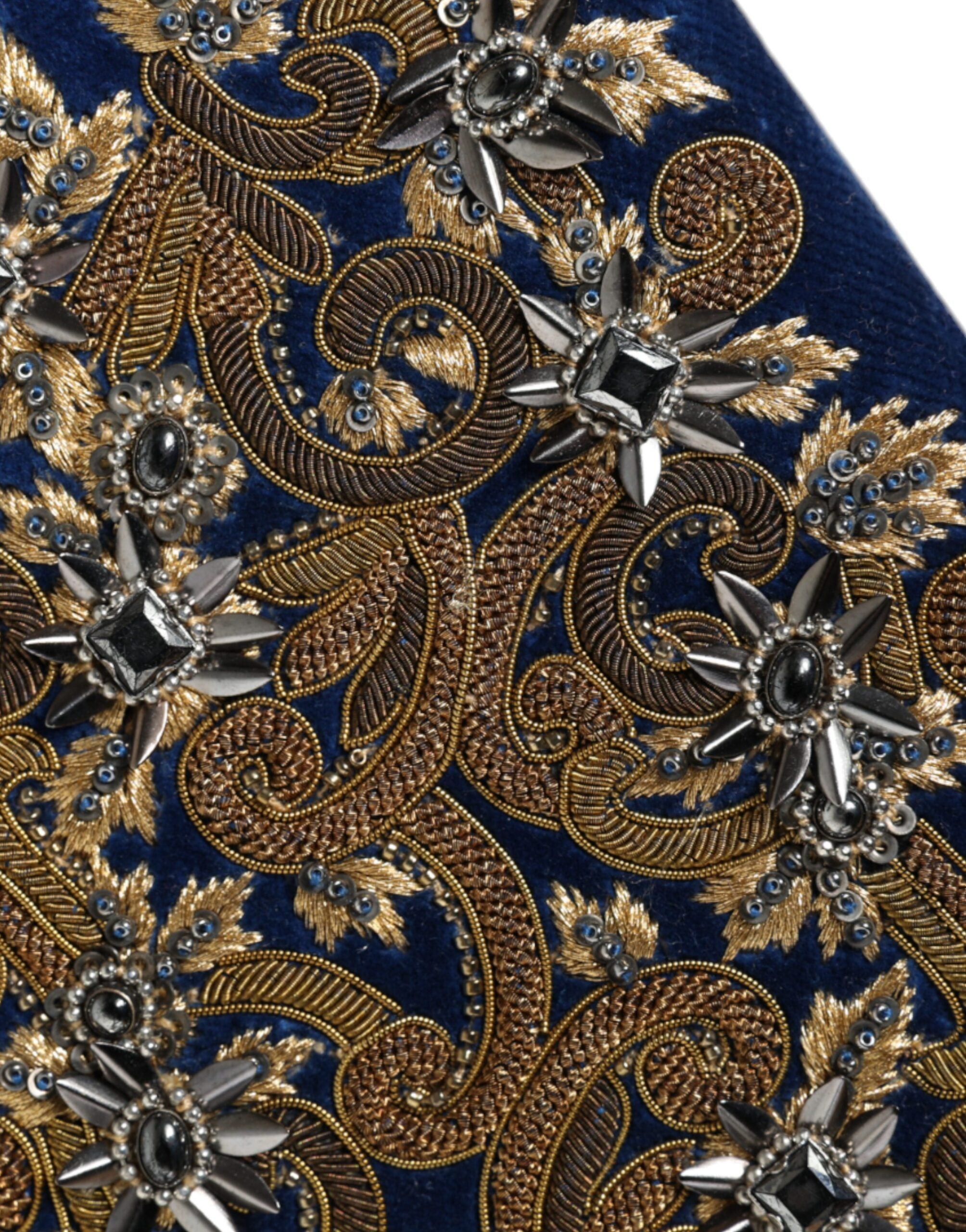 Dolce & Gabbana Blue Velvet Gold Frame Clutch Evening Party Purse Women's Bag