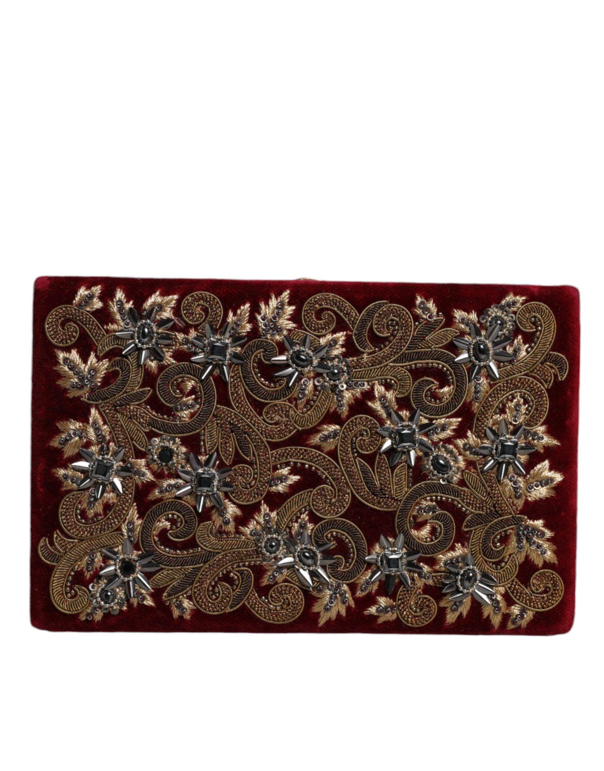Dolce & Gabbana Red Velvet Gold Frame Clutch Evening Party Purse Women's Bag