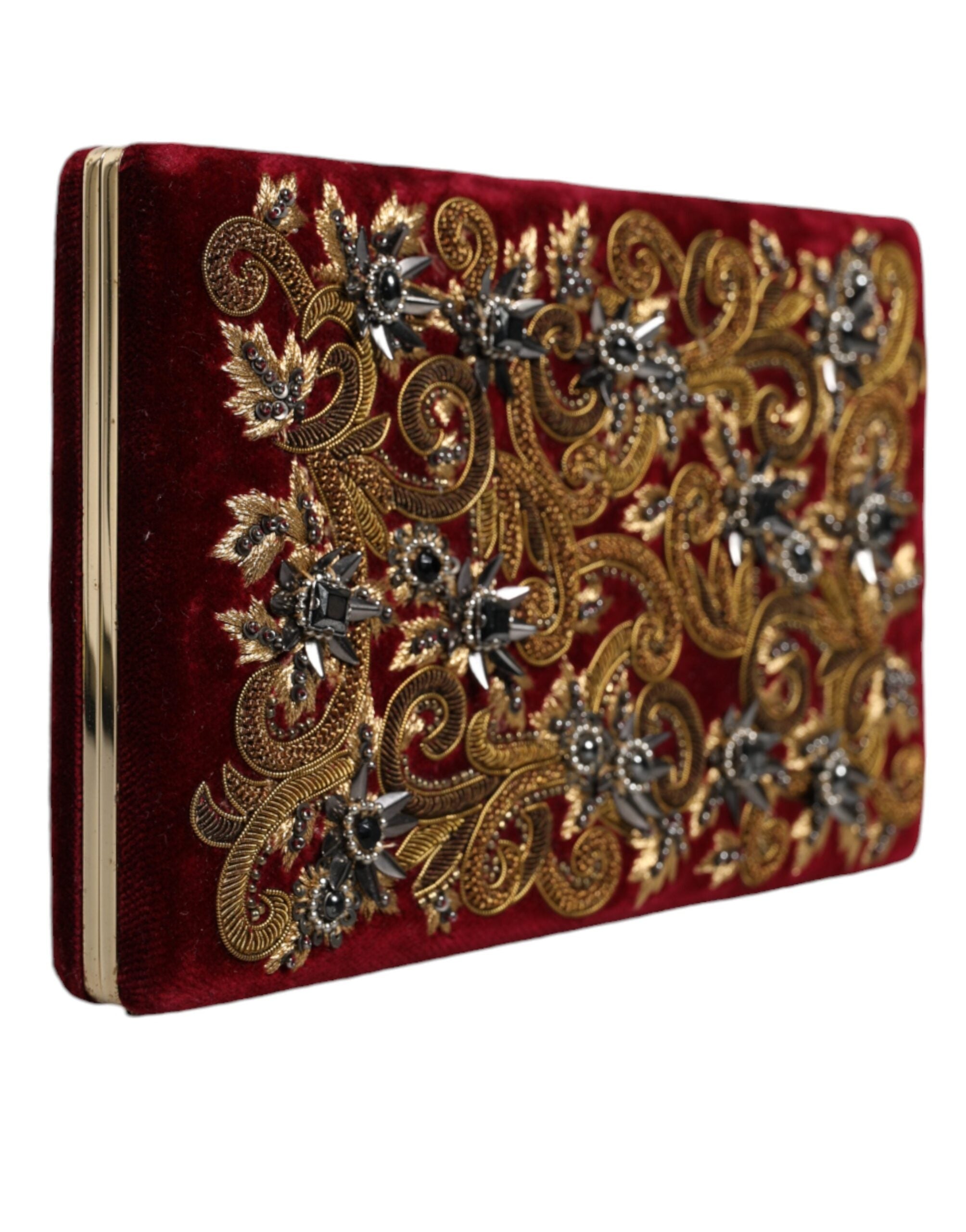 Dolce & Gabbana Red Velvet Gold Frame Clutch Evening Party Purse Women's Bag