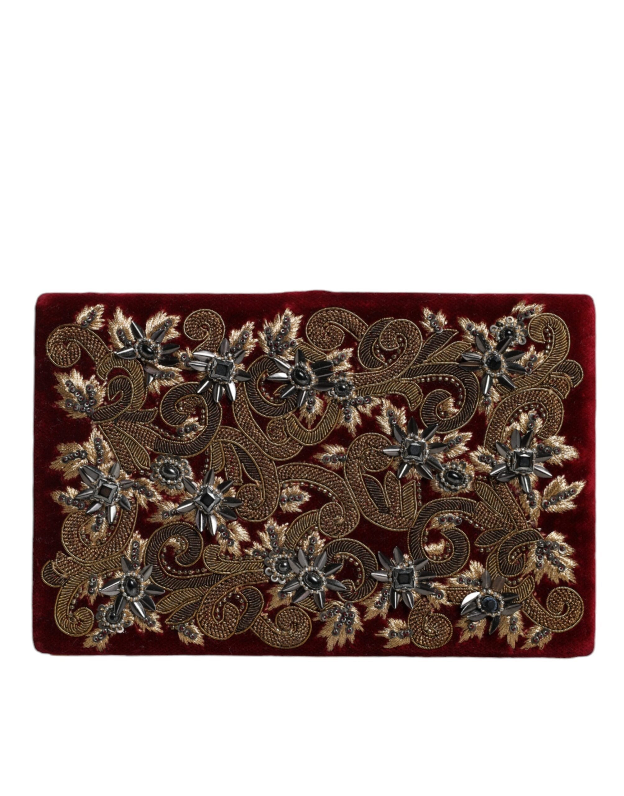 Dolce & Gabbana Red Velvet Gold Frame Clutch Evening Party Purse Women's Bag
