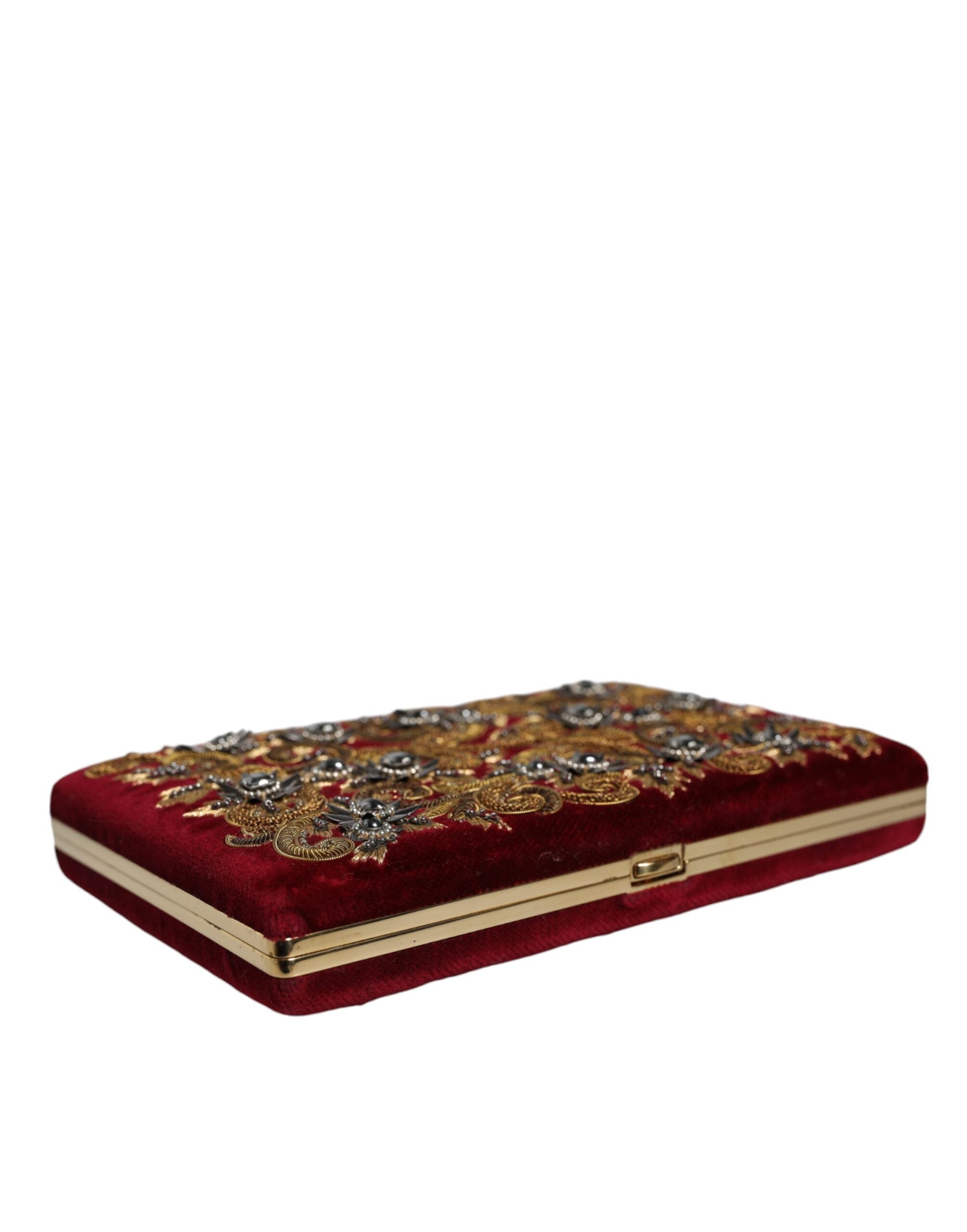 Dolce & Gabbana Red Velvet Gold Frame Clutch Evening Party Purse Women's Bag