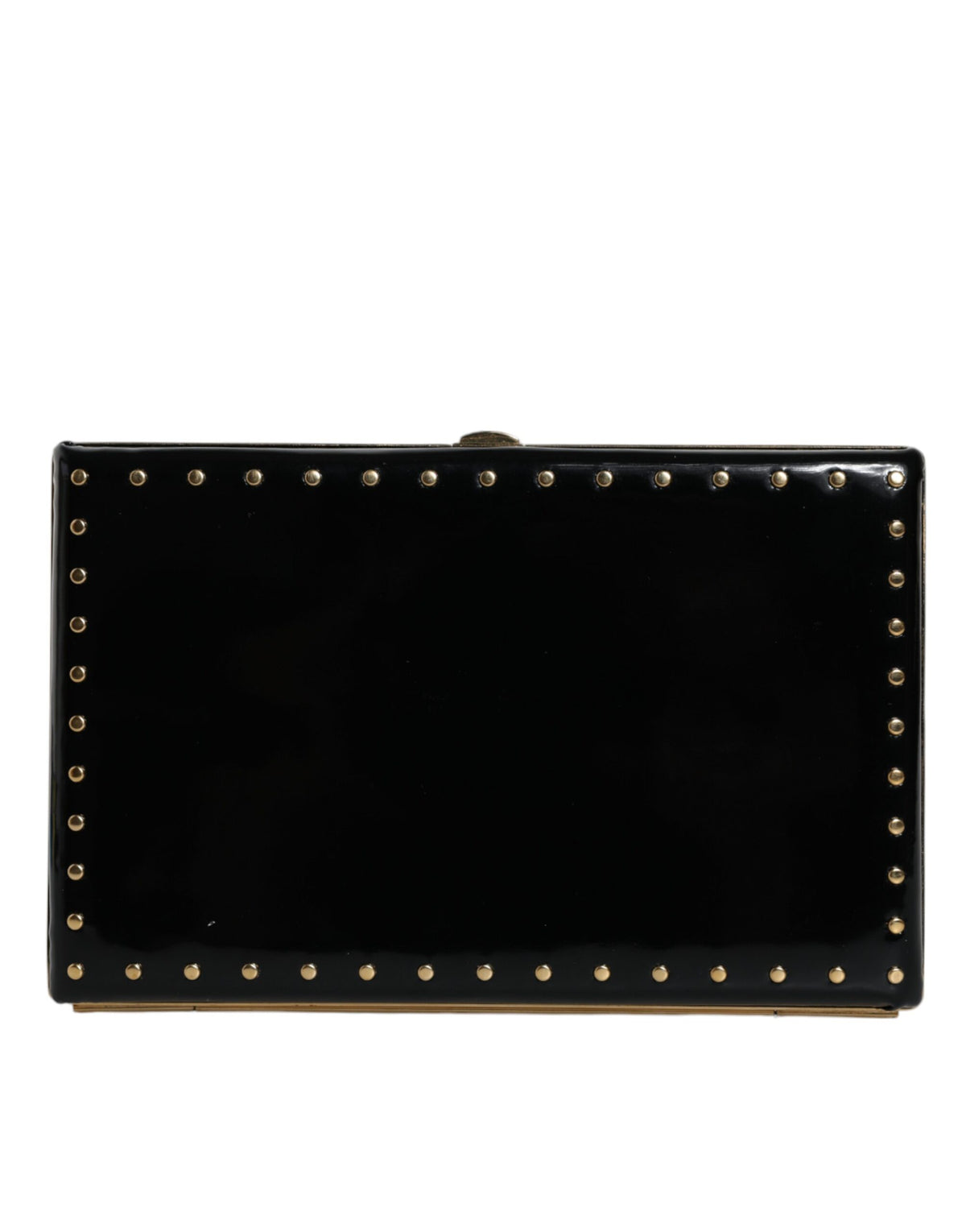 Dolce & Gabbana Black Leather Studs Gold Frame Clutch Evening Purse Women's Bag