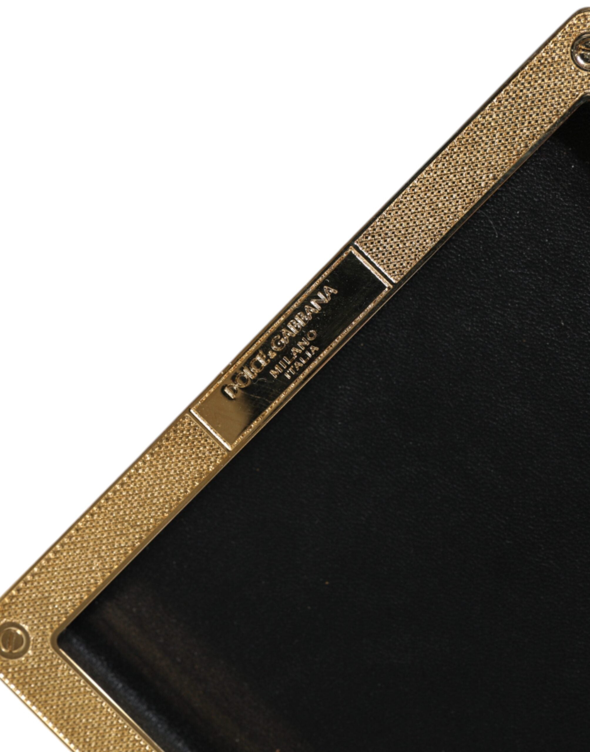Dolce & Gabbana Black Leather Studs Gold Frame Clutch Evening Purse Women's Bag