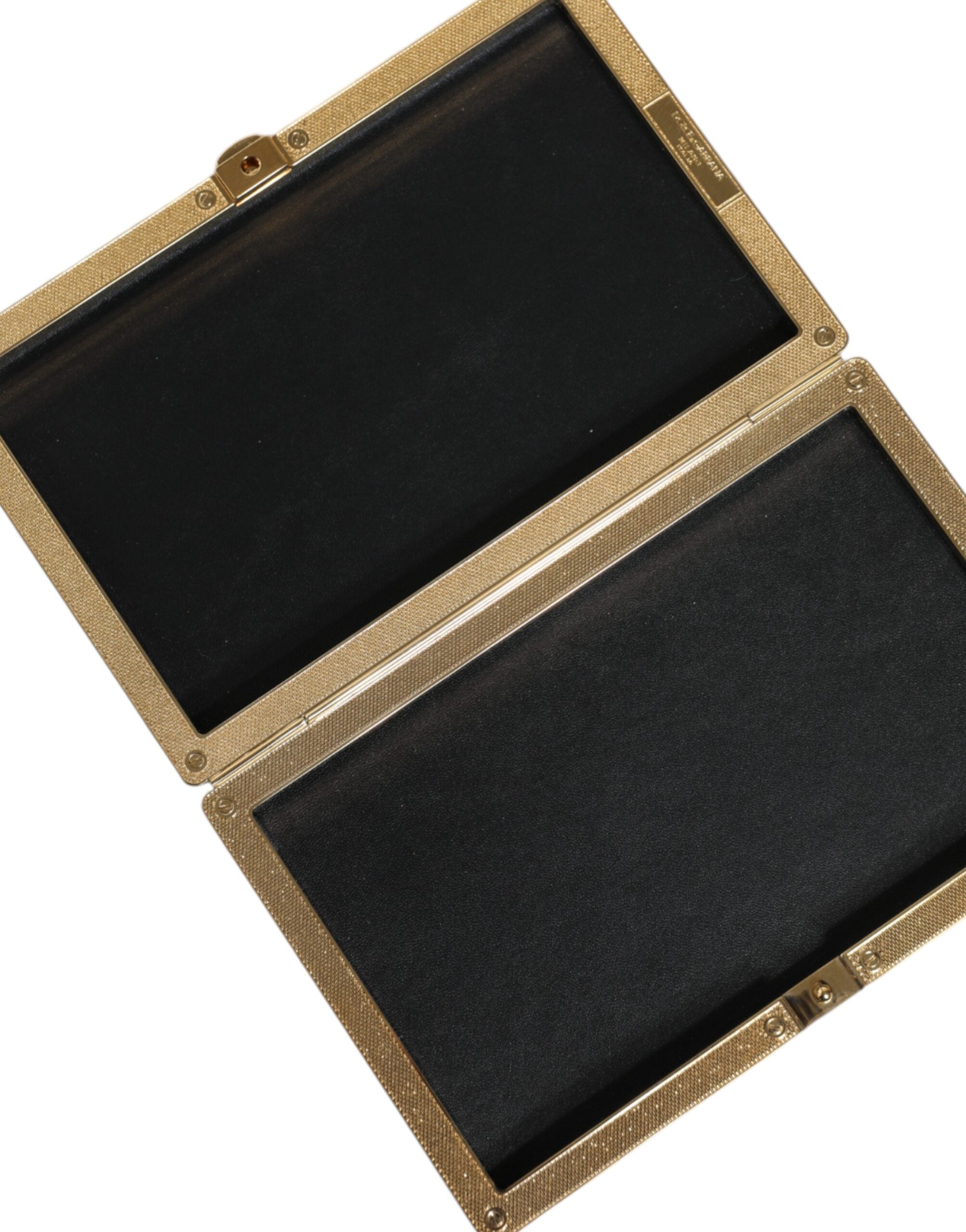Dolce & Gabbana Black Leather Studs Gold Frame Clutch Evening Purse Women's Bag