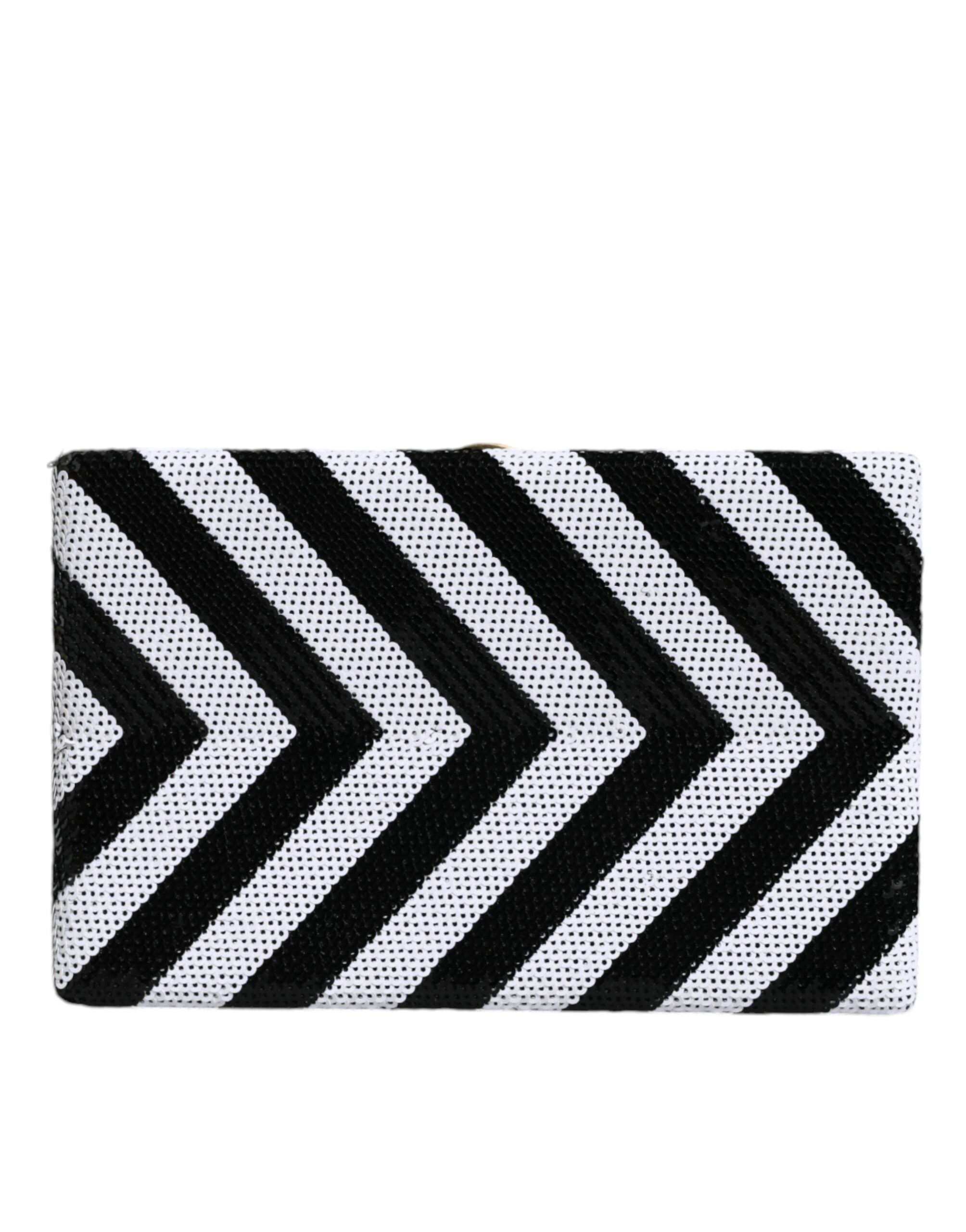 Dolce & Gabbana Black White Gold Frame Clutch Evening Party Purse Women's Bag