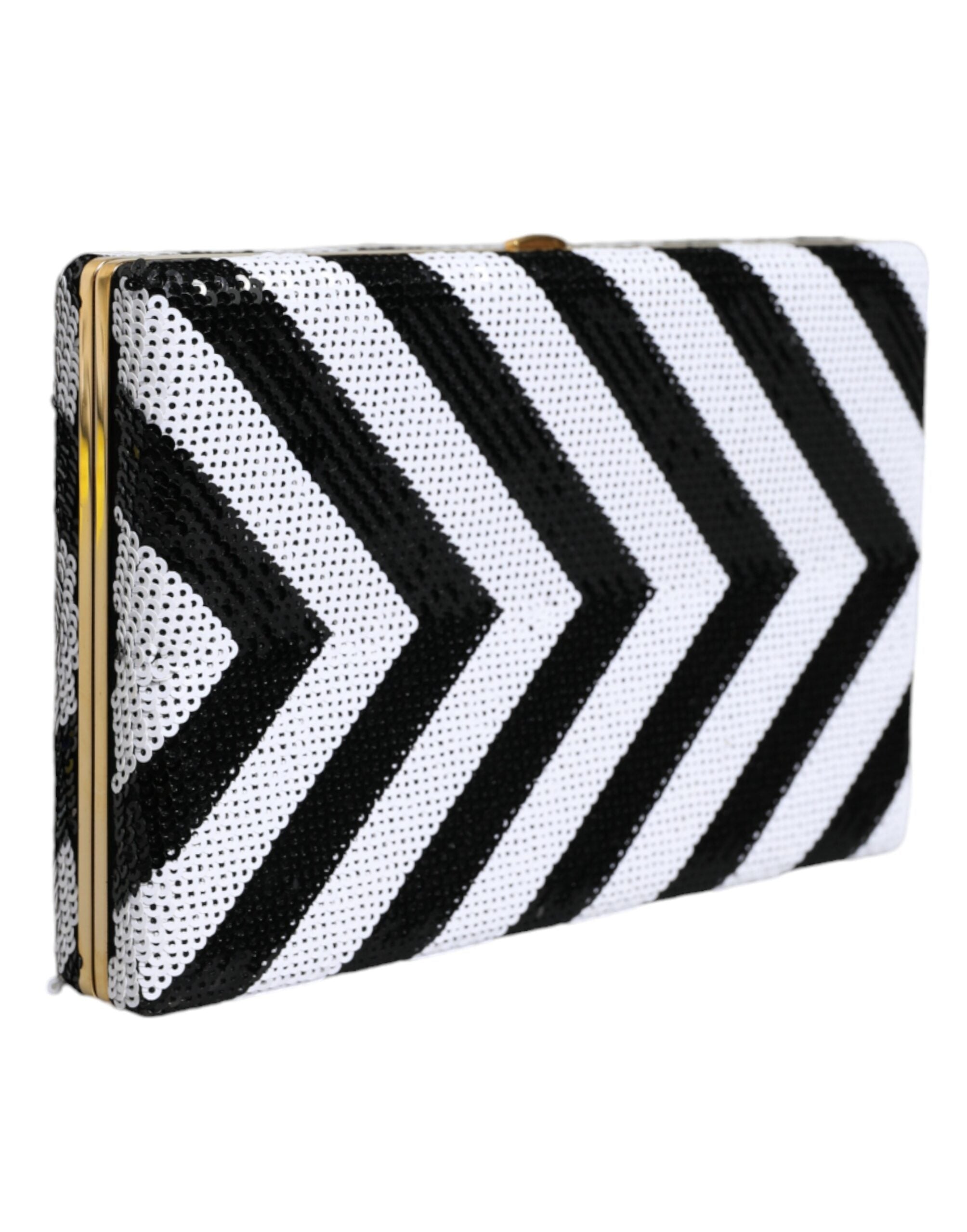 Dolce & Gabbana Black White Gold Frame Clutch Evening Party Purse Women's Bag
