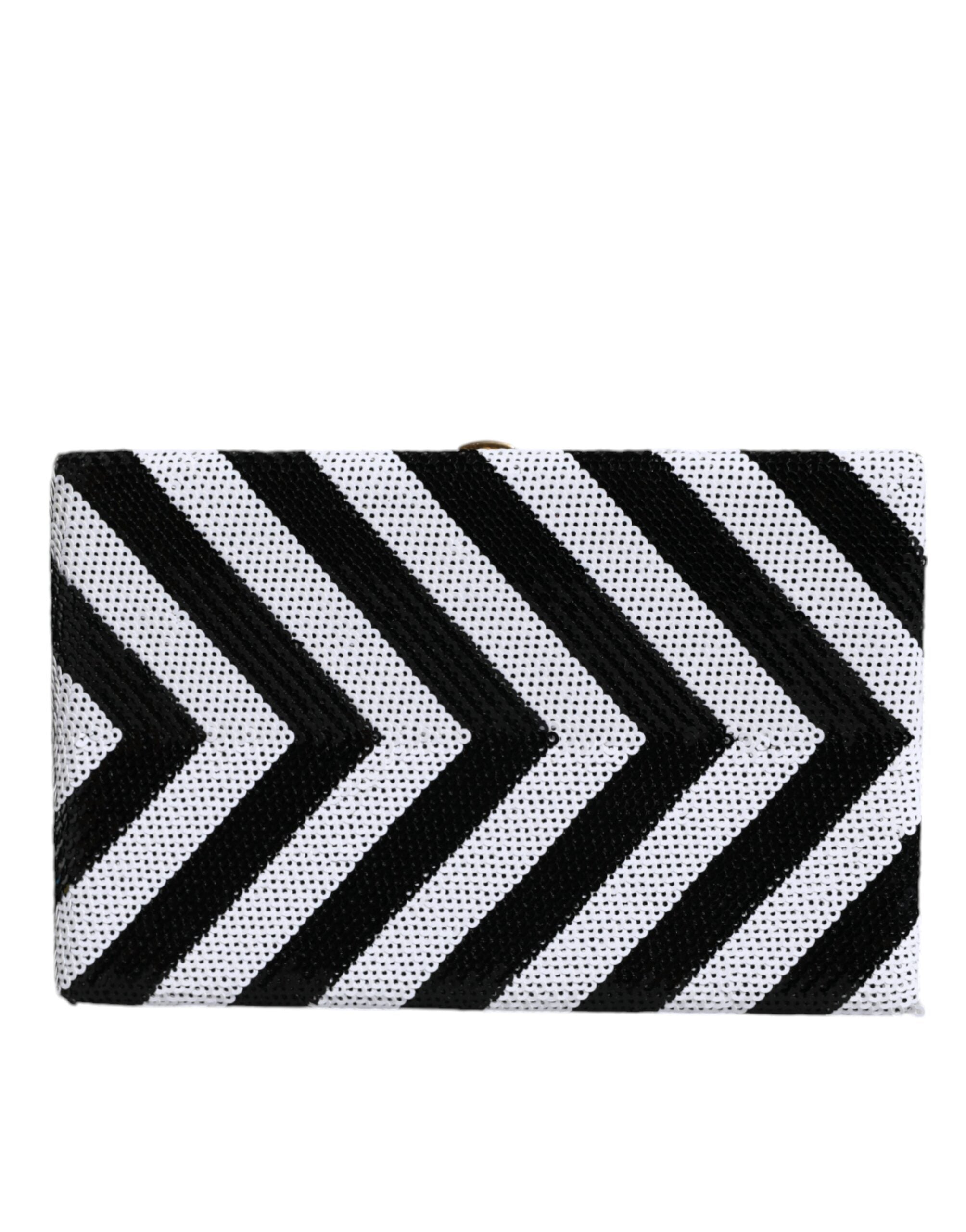 Dolce & Gabbana Black White Gold Frame Clutch Evening Party Purse Women's Bag
