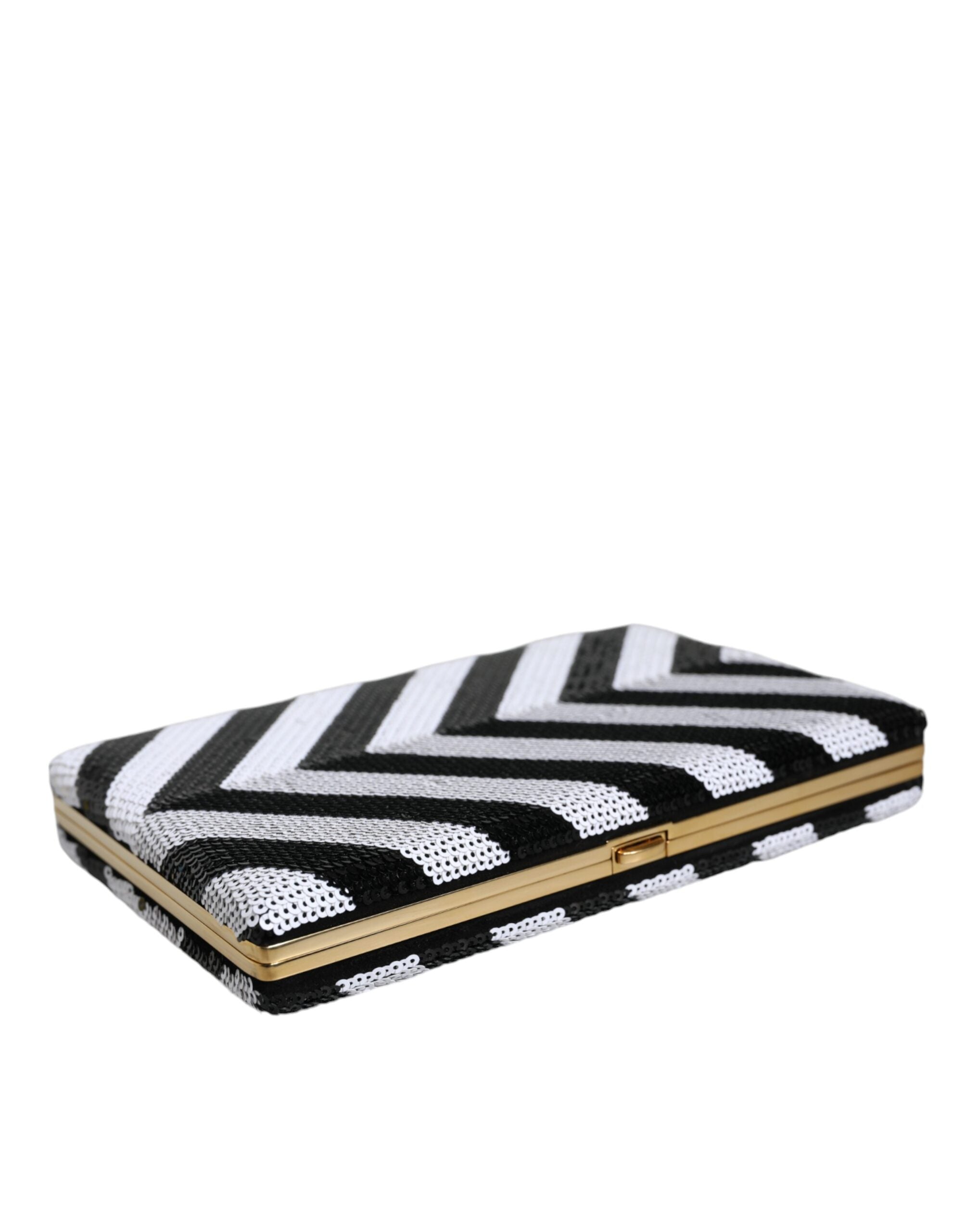 Dolce & Gabbana Black White Gold Frame Clutch Evening Party Purse Women's Bag