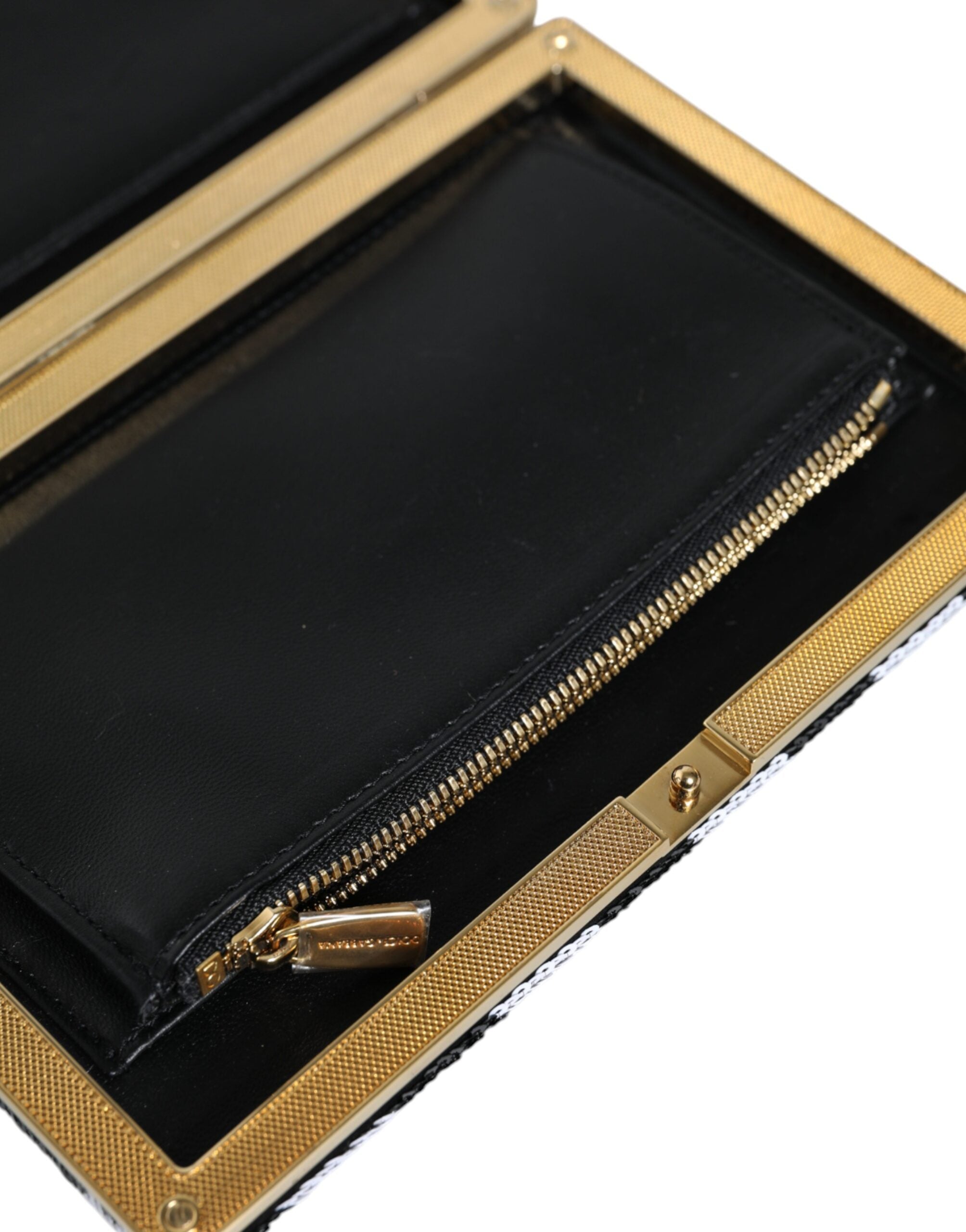 Dolce & Gabbana Black White Gold Frame Clutch Evening Party Purse Women's Bag