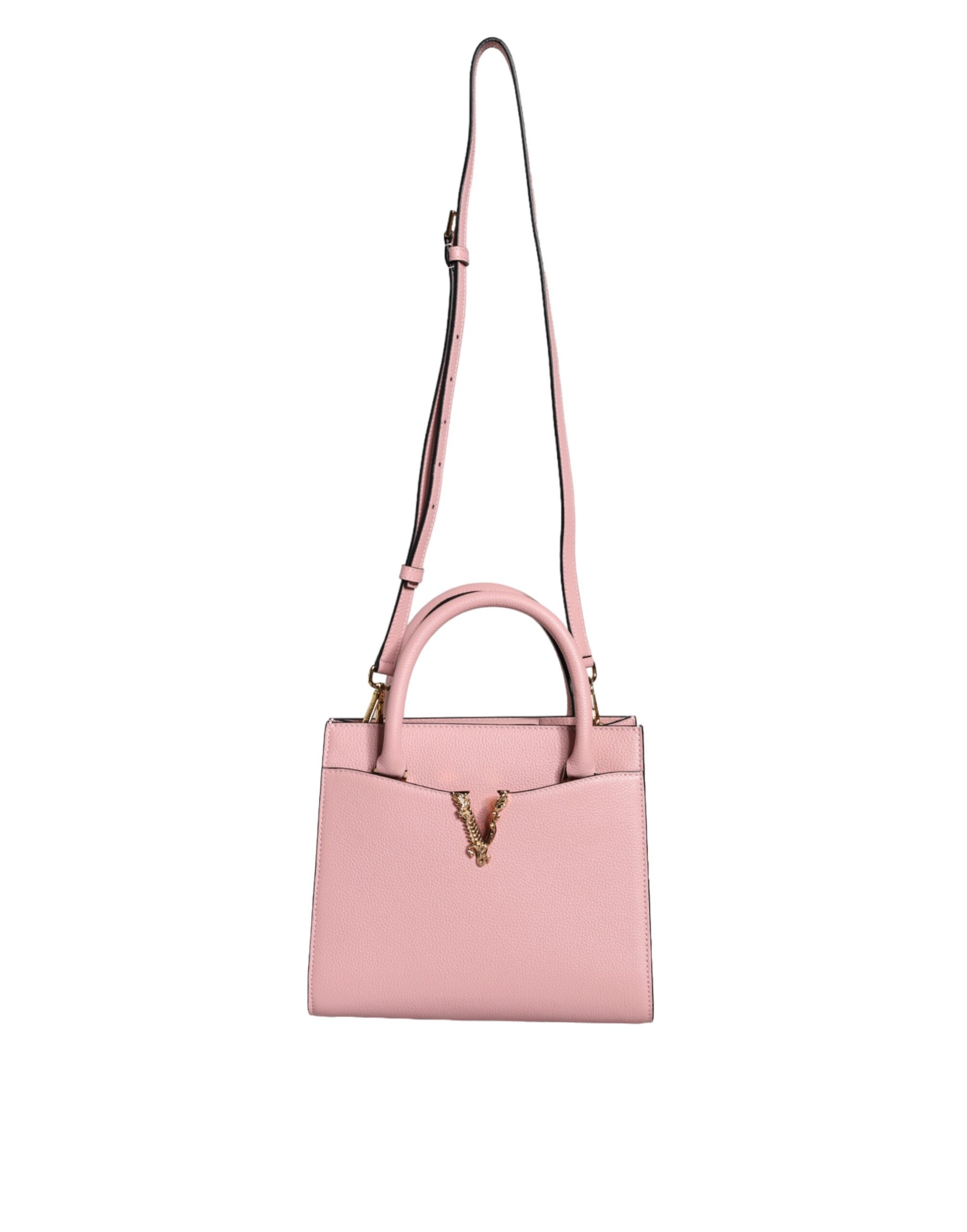 Versace Pink Small Top Handle Grainy Calf Leather Crossbody Women's Bag