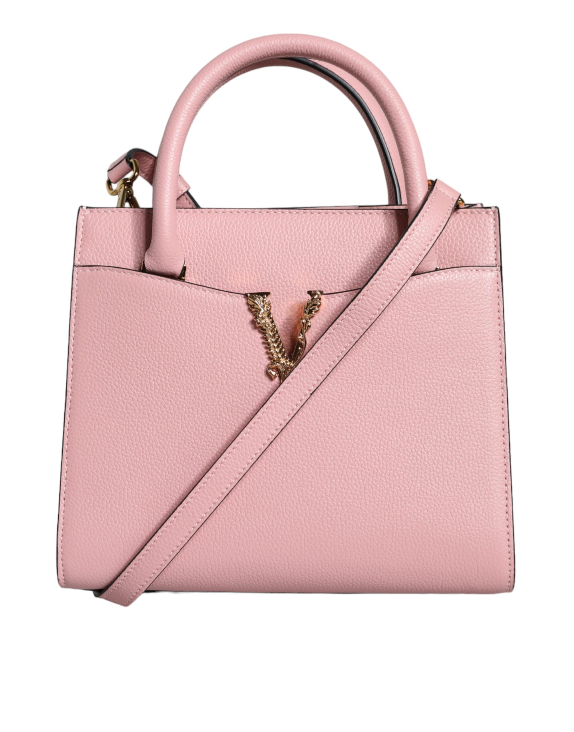 Versace Pink Small Top Handle Grainy Calf Leather Crossbody Women's Bag