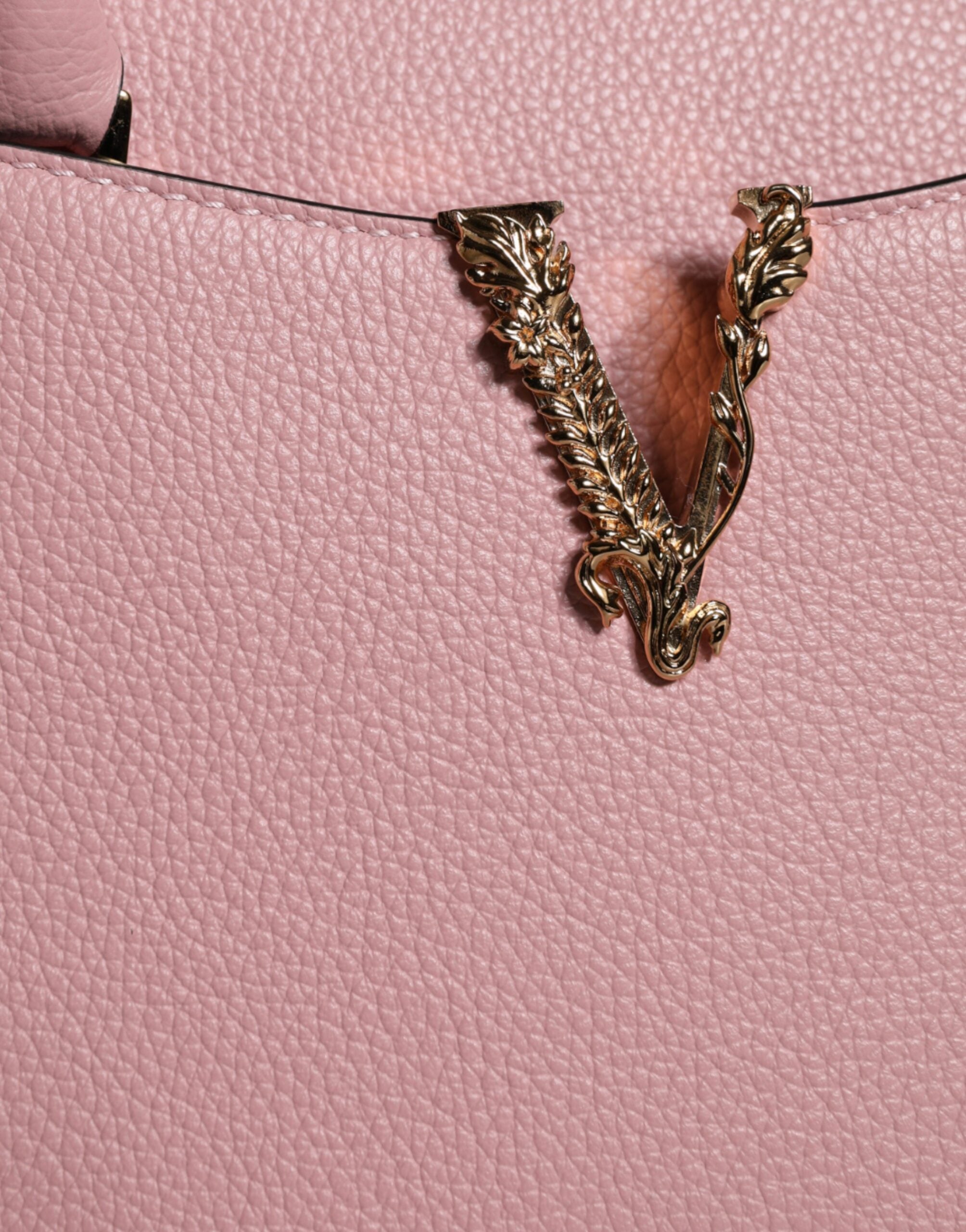 Versace Pink Small Top Handle Grainy Calf Leather Crossbody Women's Bag