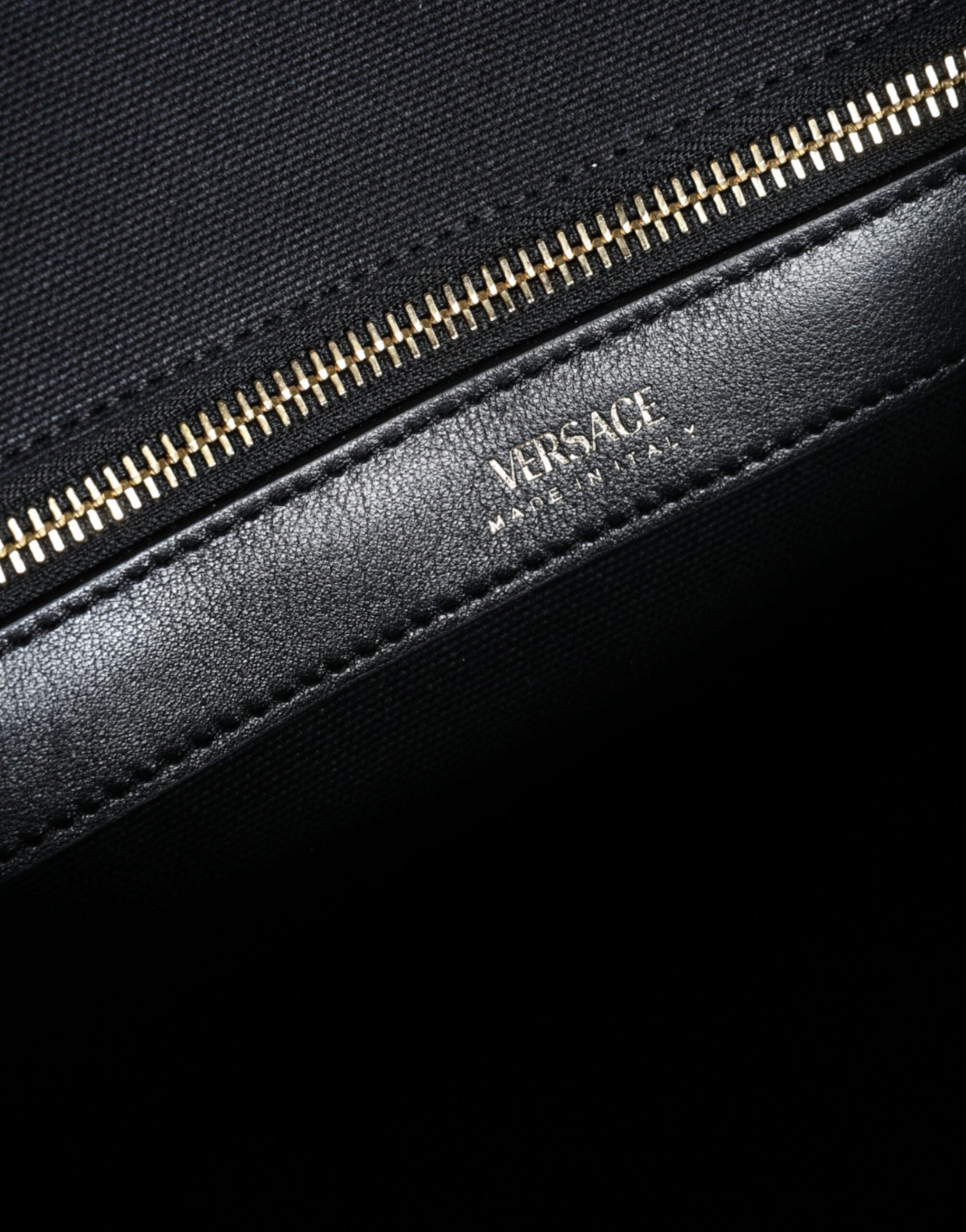 Versace Black Top Handle Canvas Leather Logo Crossbody Tote Women's Bag
