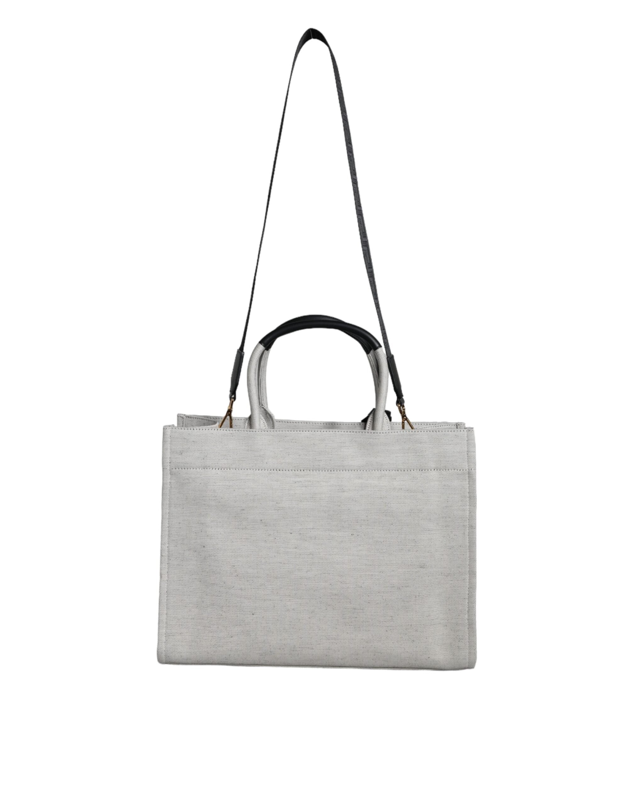 Versace White Top Handle Canvas Leather Logo Crossbody Tote Women's Bag