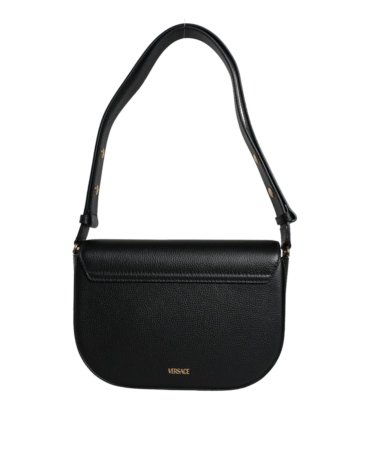 Versace Black Grainy Calf Leather Logo Crossbody Shoulder Women's Bag