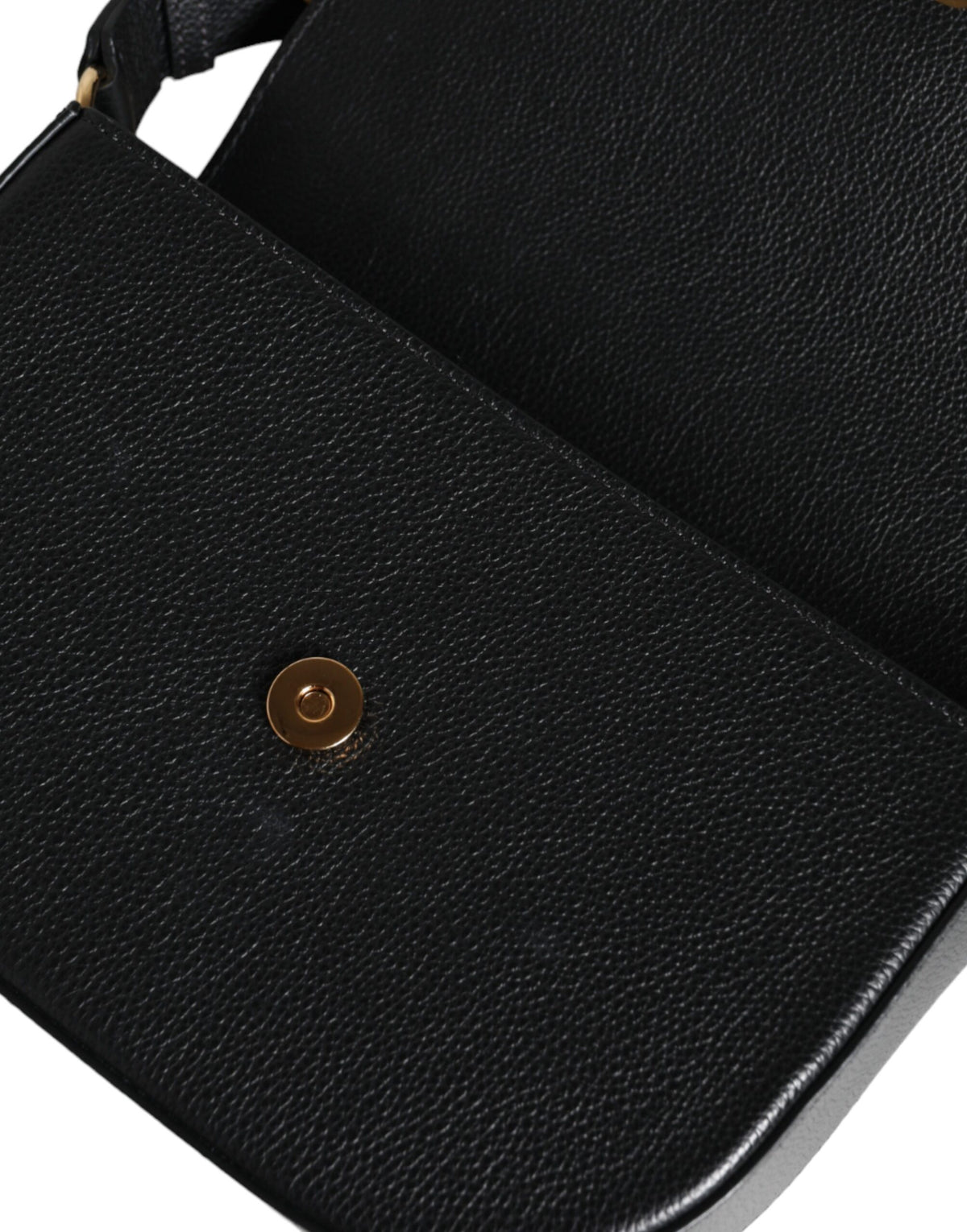 Versace Black Grainy Calf Leather Logo Crossbody Shoulder Women's Bag