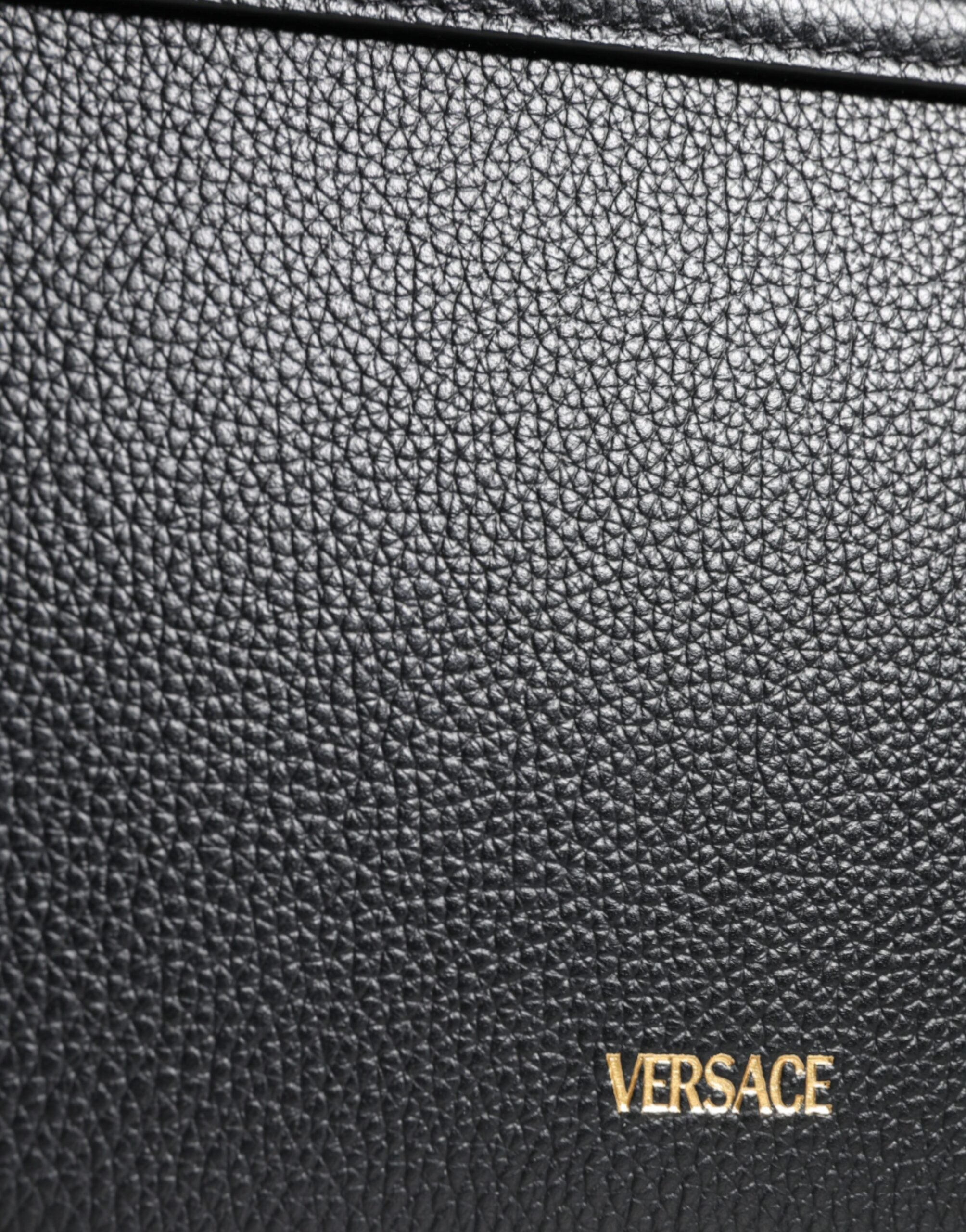 Versace Black Grainy Calf Leather Logo Crossbody Shoulder Women's Bag