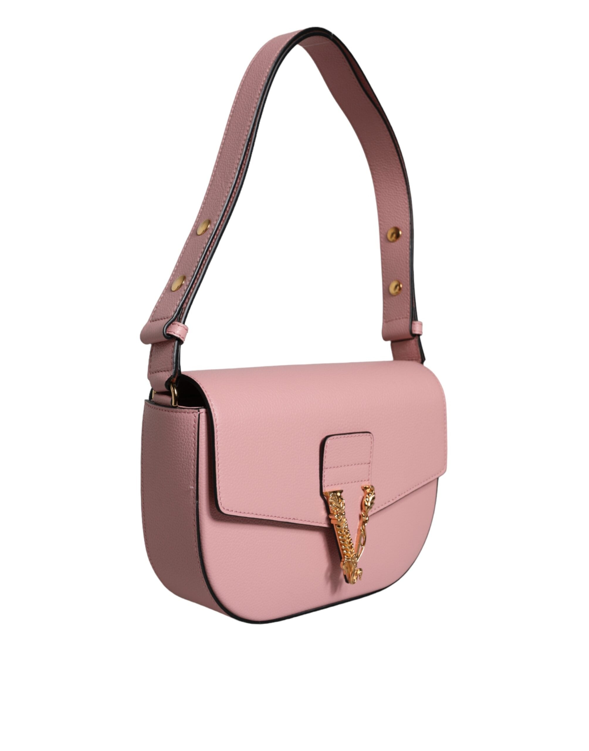 Versace Pink Grainy Calf Leather Logo Crossbody Shoulder Women's Bag