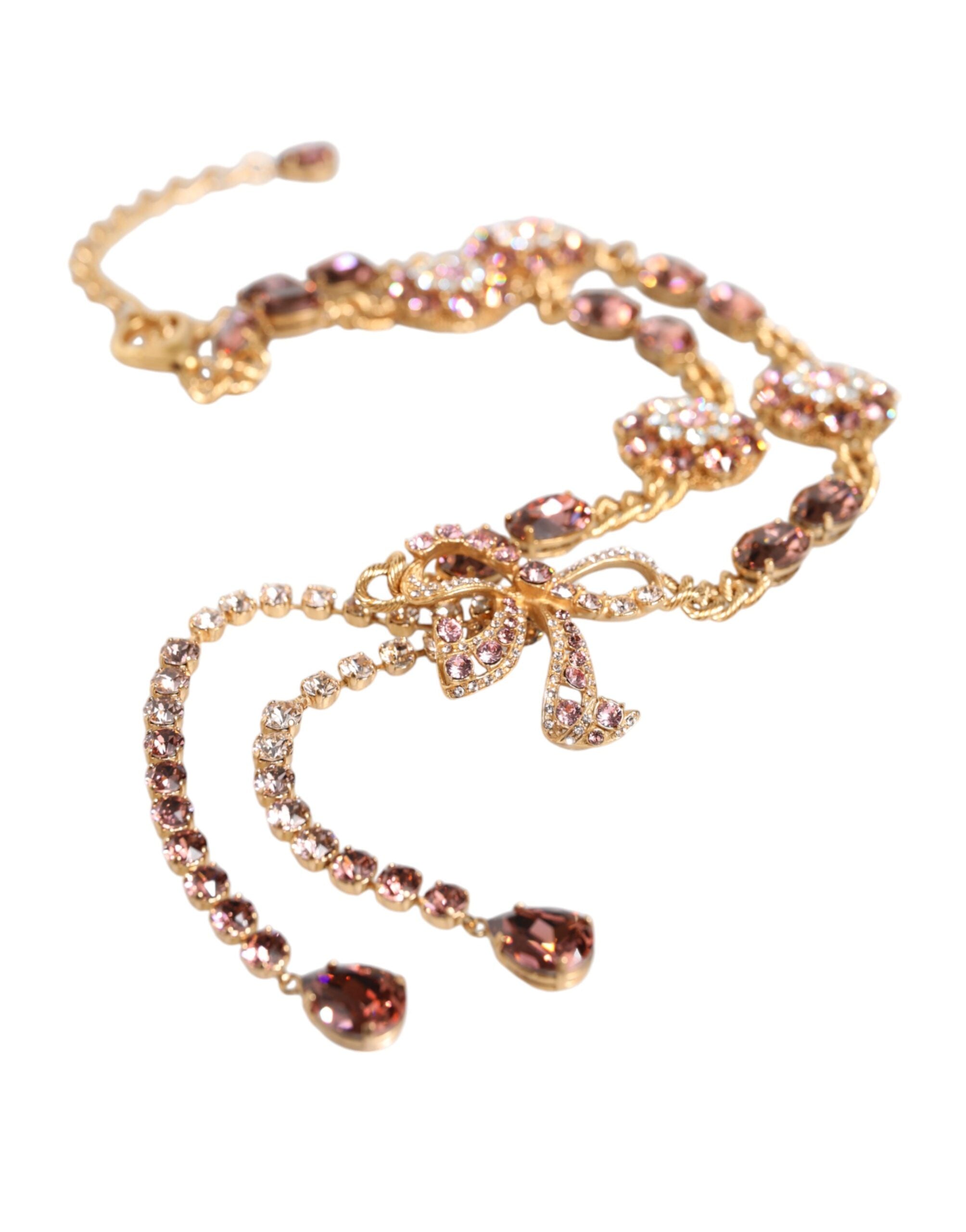 Dolce & Gabbana Gold Tone Brass Crystal Embellished Women's Belt