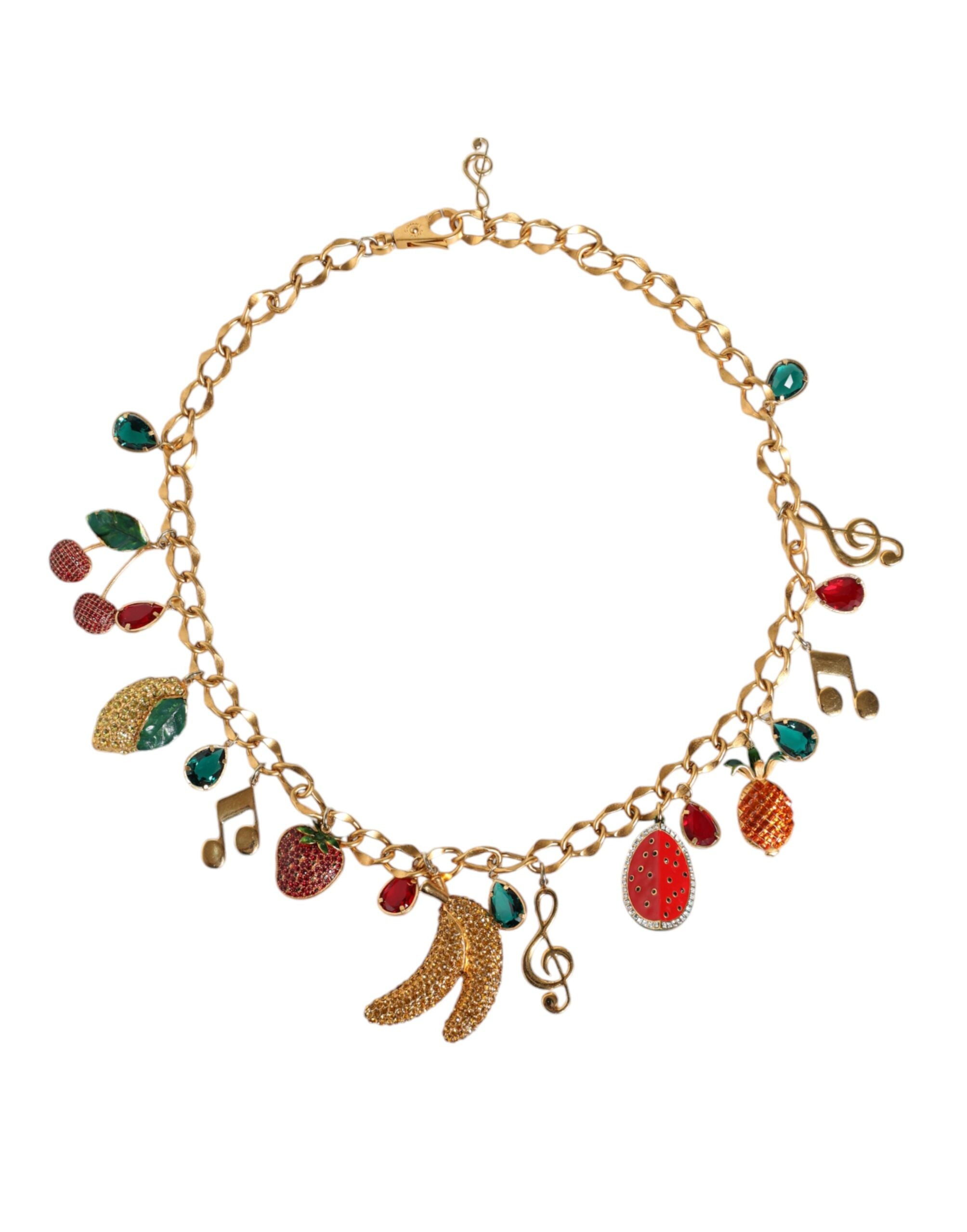 Dolce & Gabbana Gold Tone Brass Fruity Crystal Embellished Waist Chain Women's Belt