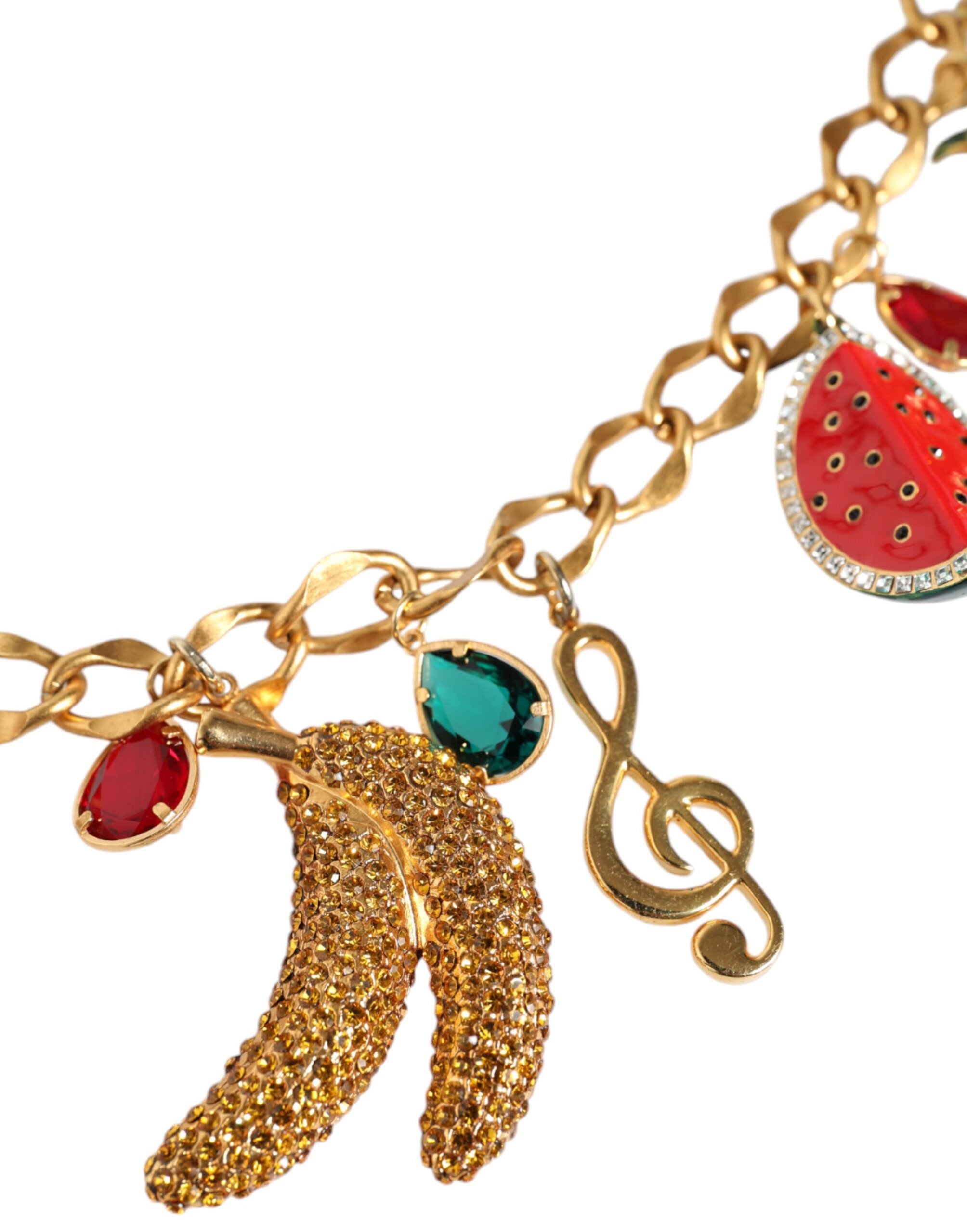Dolce & Gabbana Gold Tone Brass Fruity Crystal Embellished Waist Chain Women's Belt