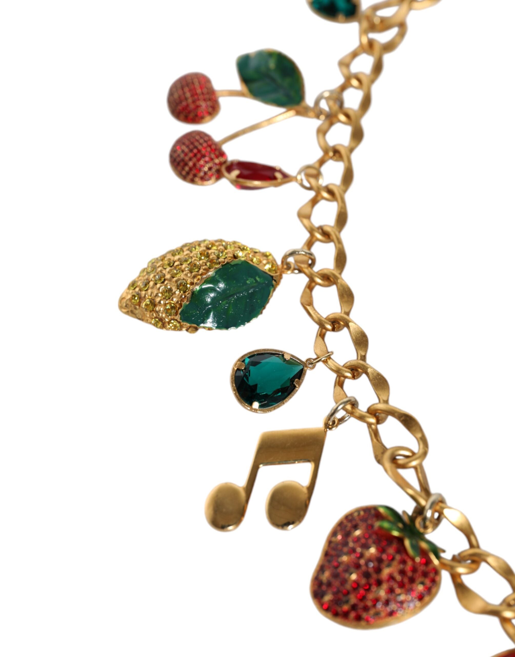Dolce & Gabbana Gold Tone Brass Fruity Crystal Embellished Waist Chain Women's Belt