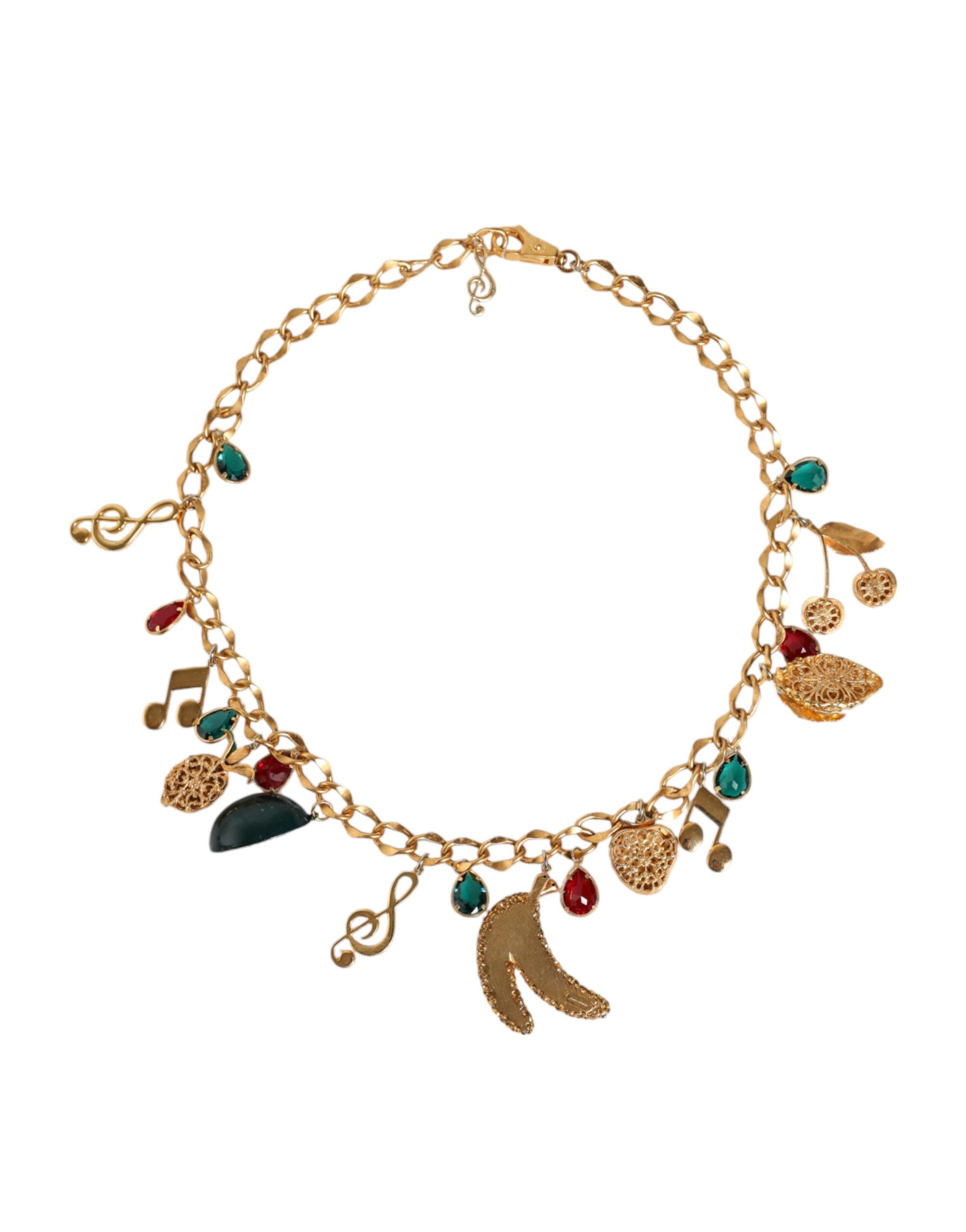 Dolce & Gabbana Gold Tone Brass Fruity Crystal Embellished Waist Chain Women's Belt