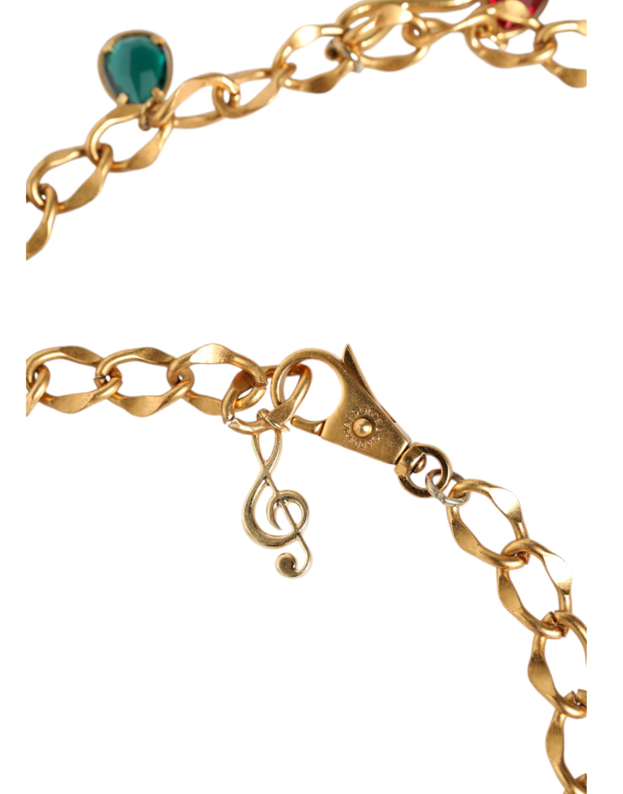 Dolce & Gabbana Gold Tone Brass Fruity Crystal Embellished Waist Chain Women's Belt