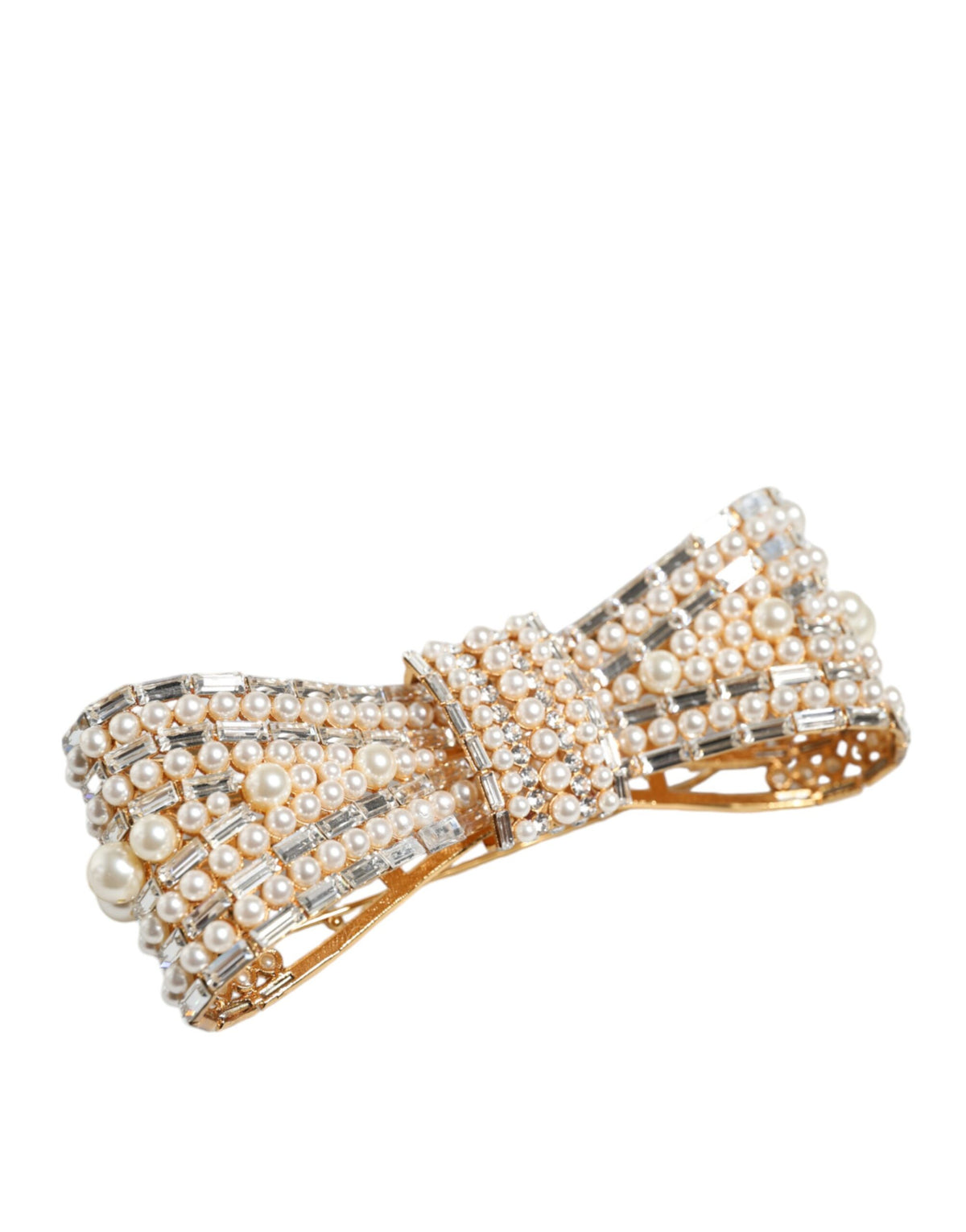 Dolce & Gabbana Gold Tone Brass Bow Crystal FauxPearl Embellished Women's Brooch