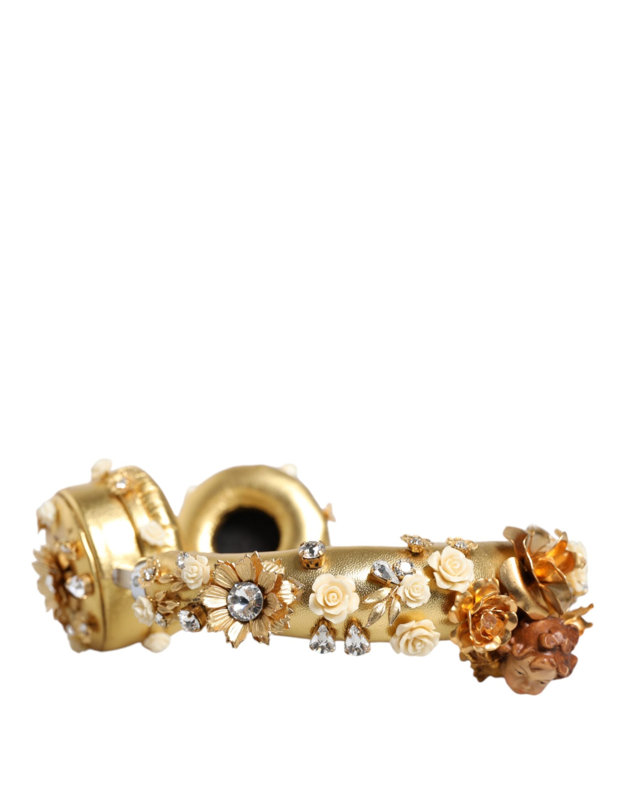 Dolce & Gabbana Gold Leather Floral Crystal Angel Women's Headphones (Pre-Owned)