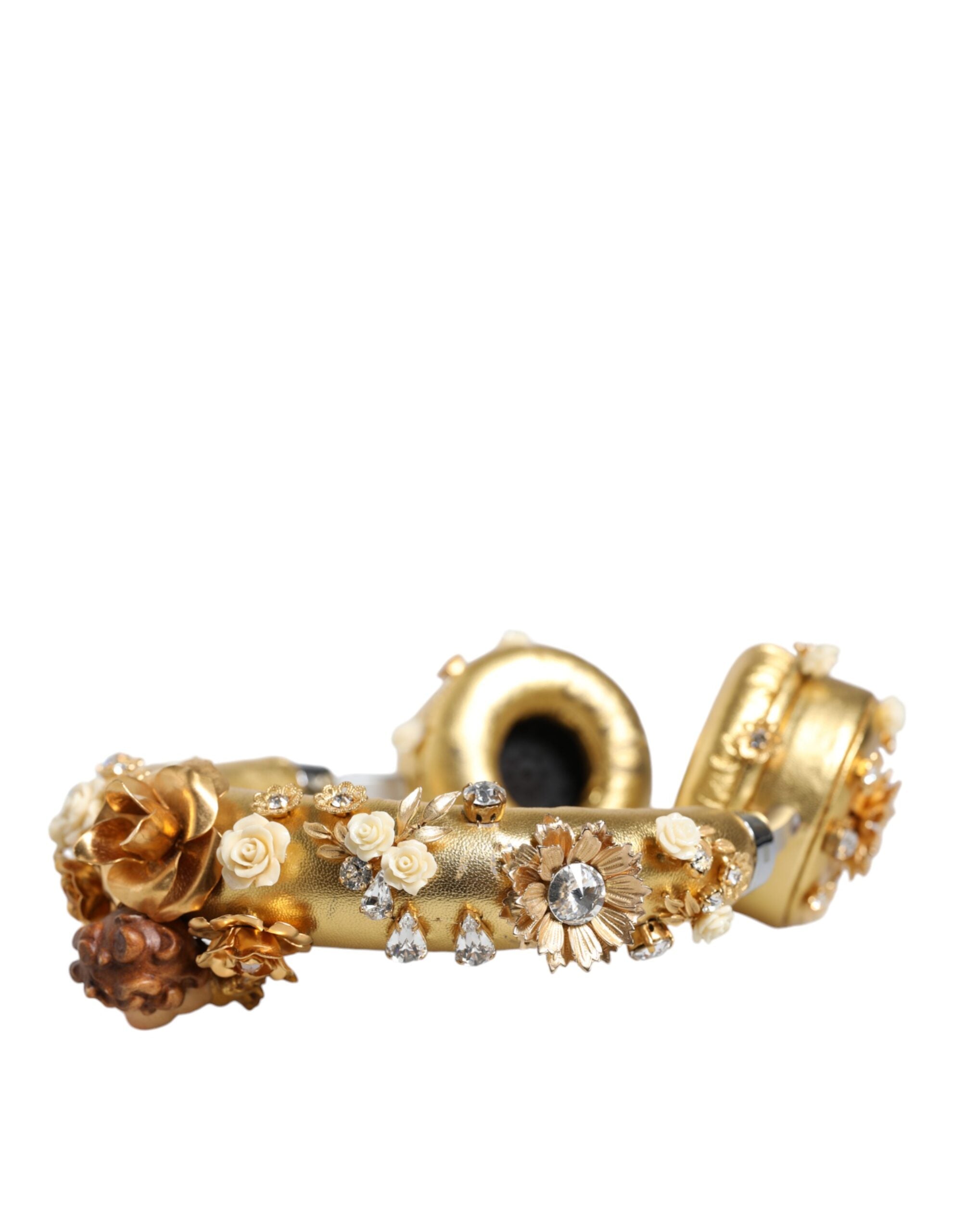 Dolce & Gabbana Gold Leather Floral Crystal Angel Women's Headphones (Pre-Owned)