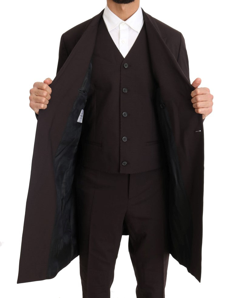 Dolce & Gabbana Bordeaux Wool Stretch Long 3 Piece Men's Suit