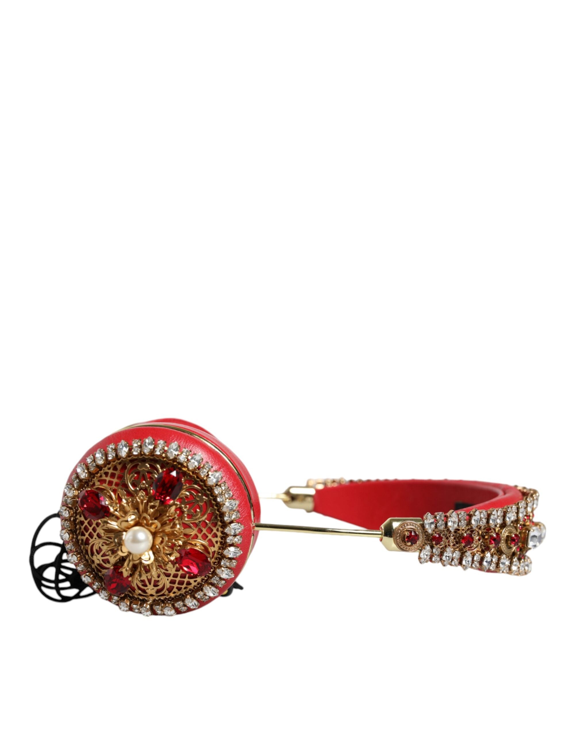 Dolce & Gabbana Red Nappa Leather Floral Crystal Women's Headphone