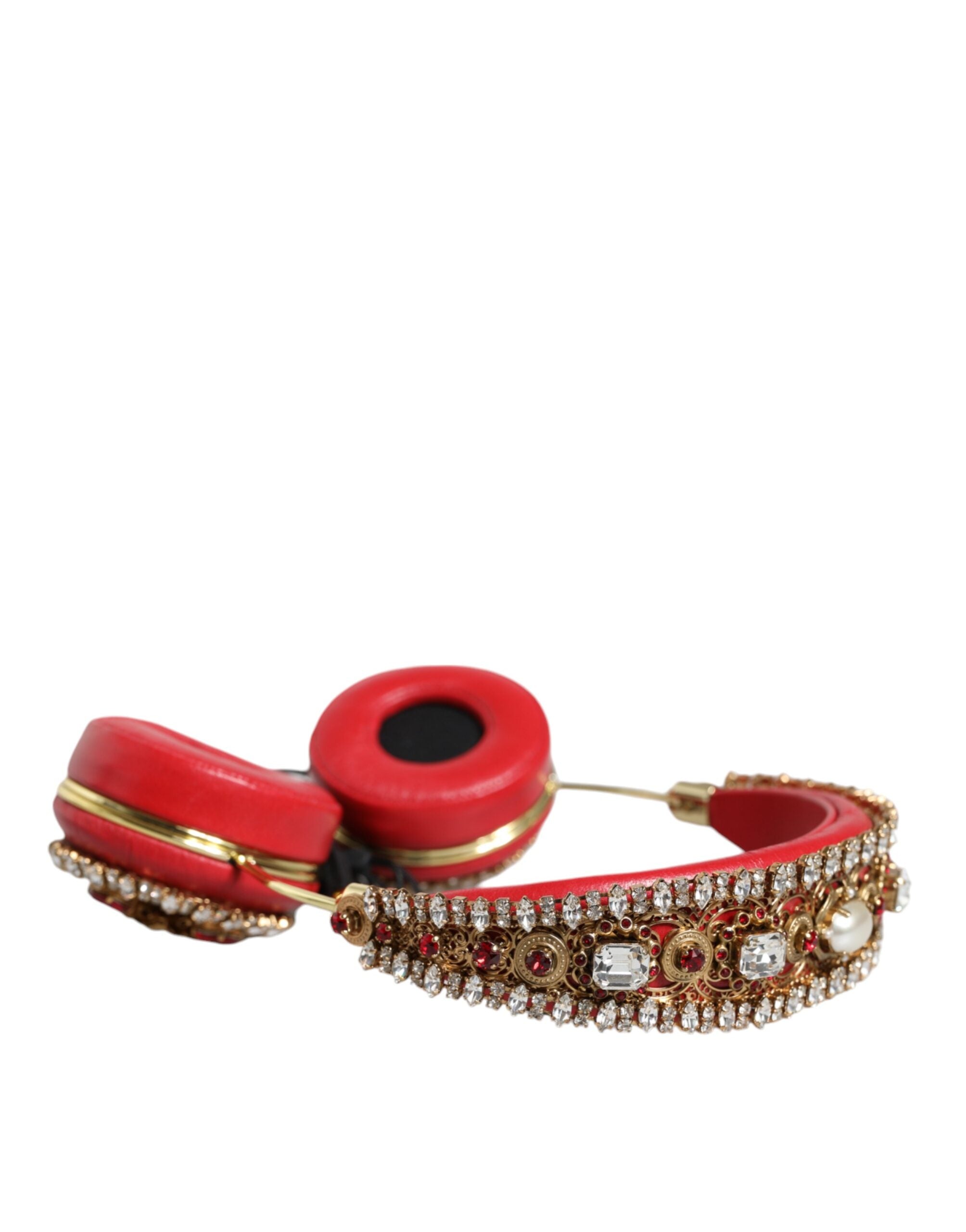 Dolce & Gabbana Red Nappa Leather Floral Crystal Women's Headphone