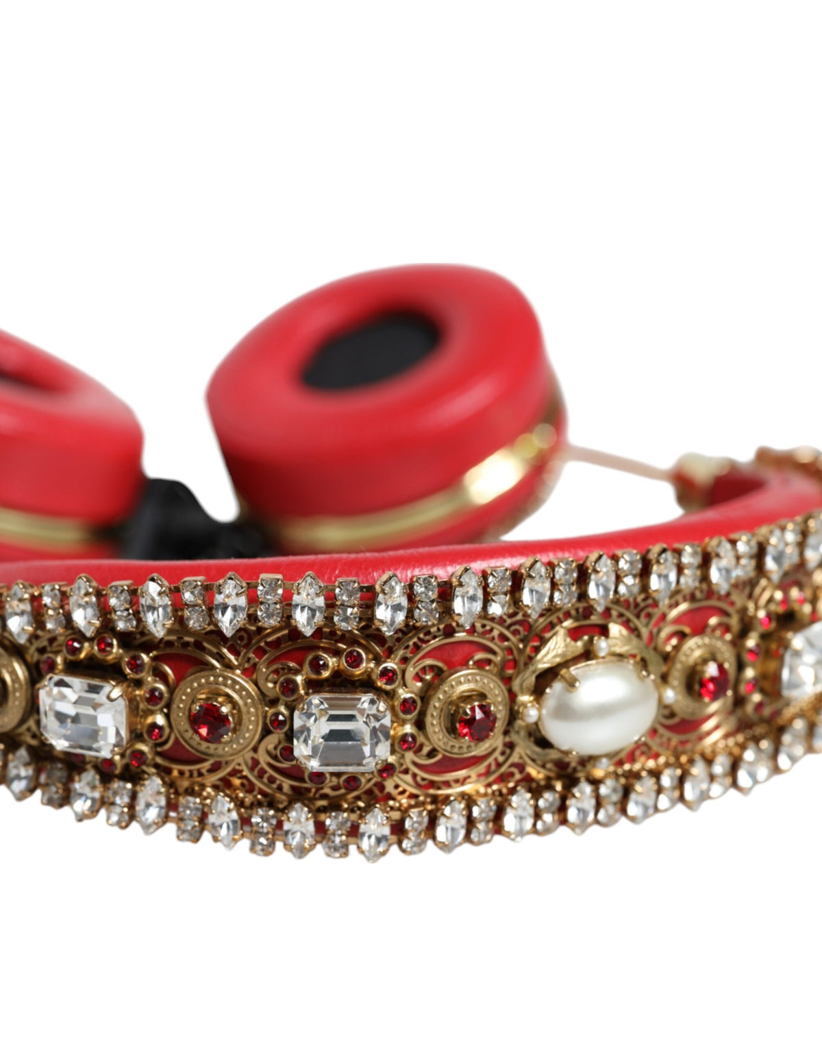 Dolce & Gabbana Red Nappa Leather Floral Crystal Women's Headphone